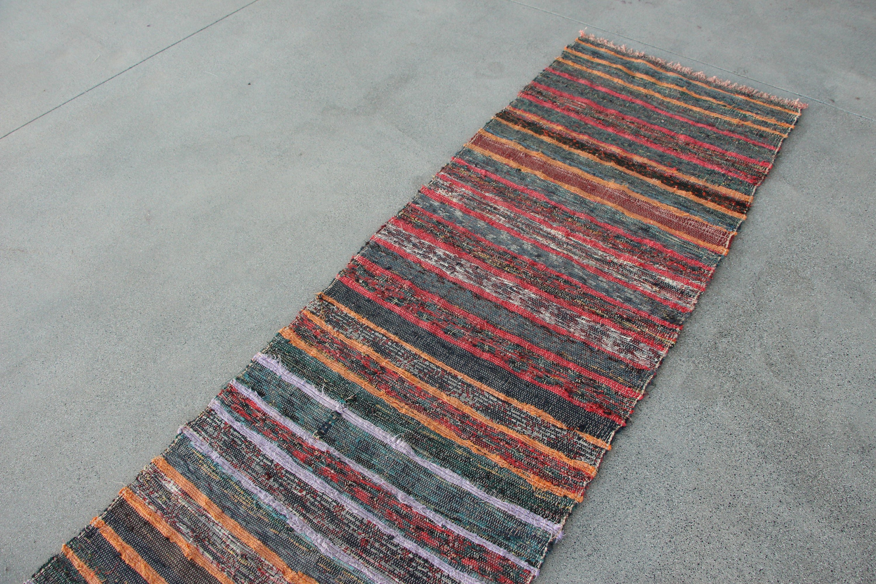 Turkish Rug, Boho Rug, Stair Rug, Rugs for Stair, Cool Rugs, 2.4x12.6 ft Runner Rugs, Rainbow Floor Rug, Vintage Rug, Kilim