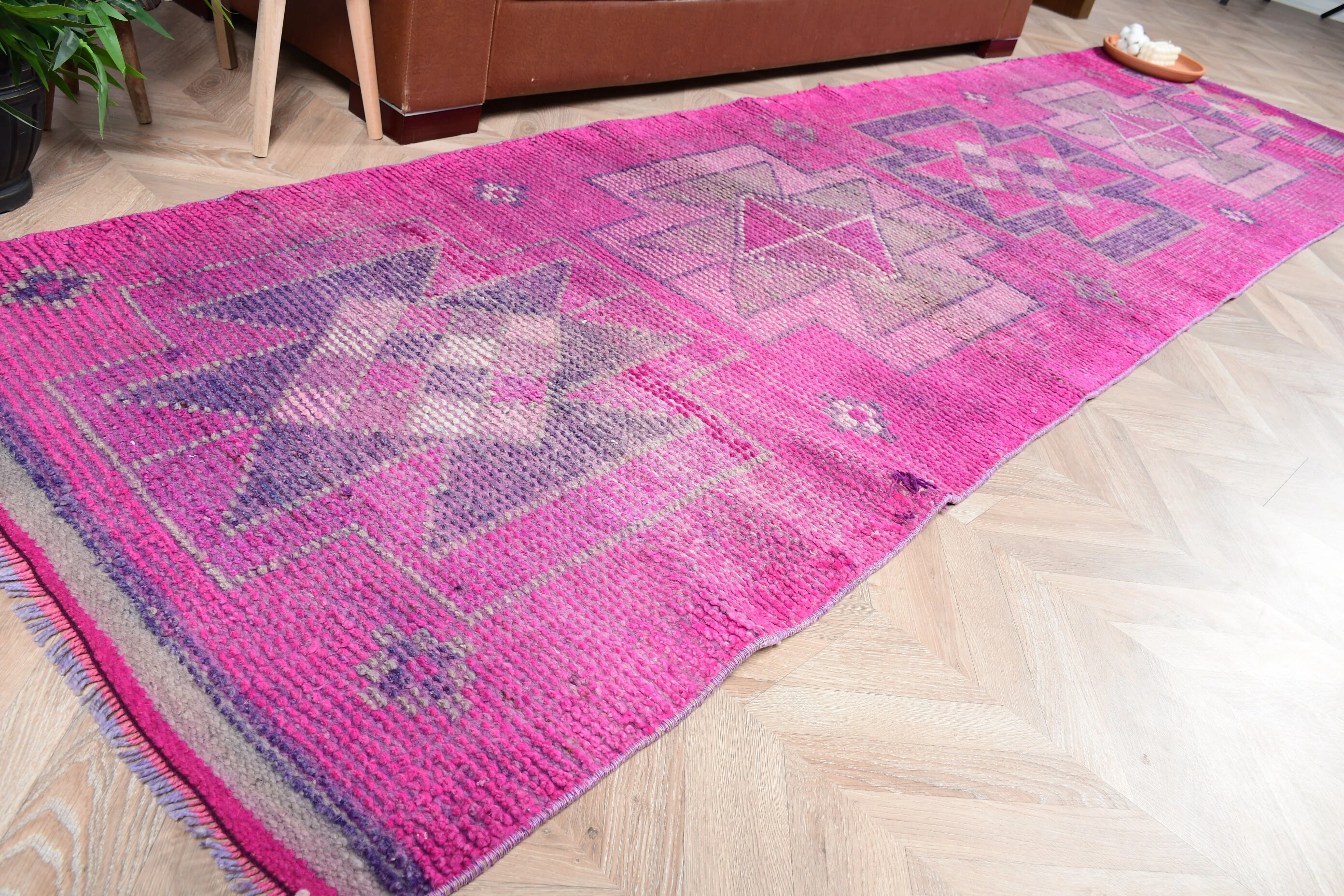 Pink Floor Rug, 3.1x11.1 ft Runner Rugs, Kitchen Rug, Moroccan Rug, Rugs for Stair, Turkish Rugs, Floral Runner Rug Rugs, Vintage Rug