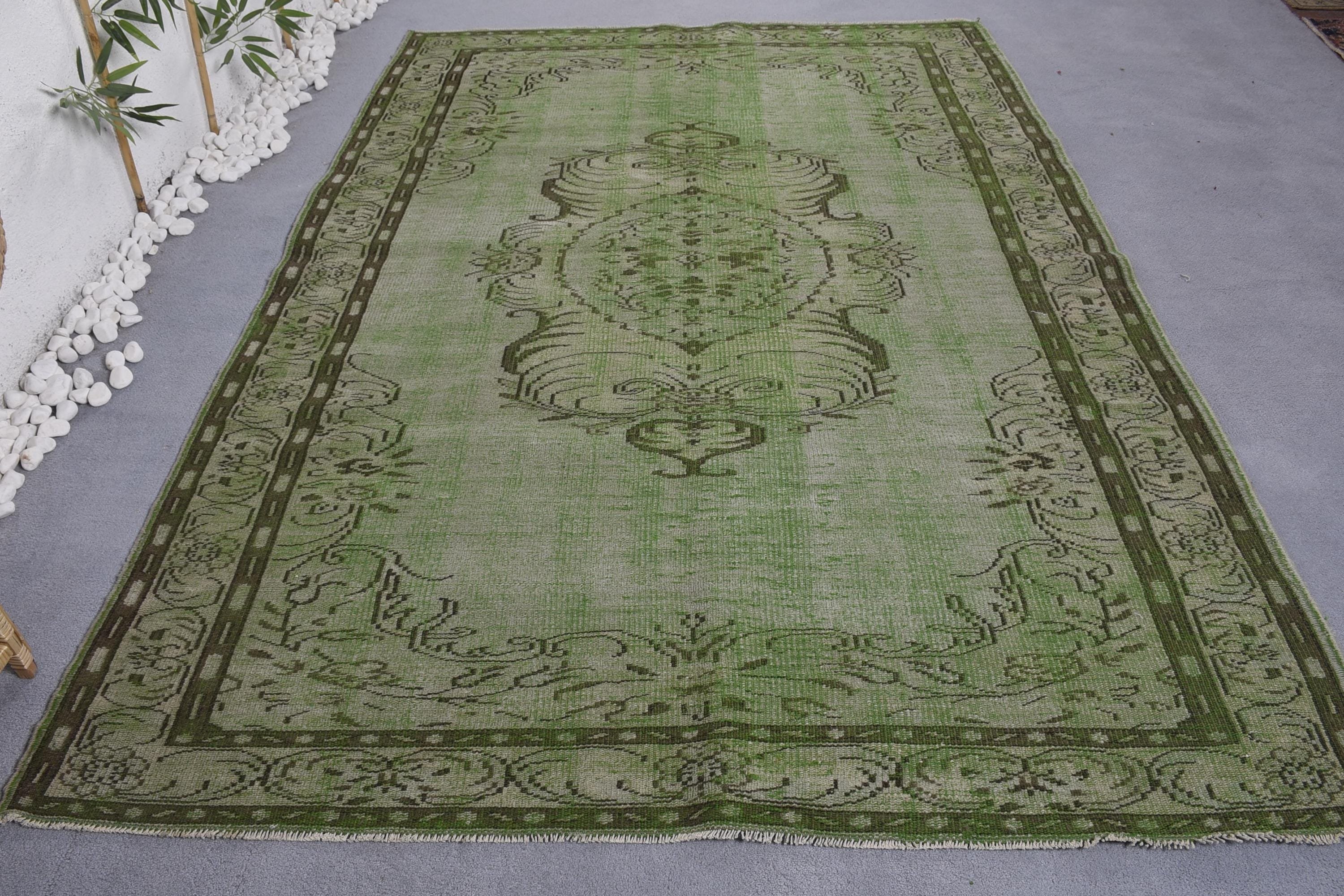 Mutfak Halısı, Türk Halısı, Vintage Halı, 6.3x8.9 ft Büyük Halı, Yatak Odası Halıları, Yatak Odası Halıları, Lüks Halılar, Yemek Odası Halısı, Yeşil Yün Halılar