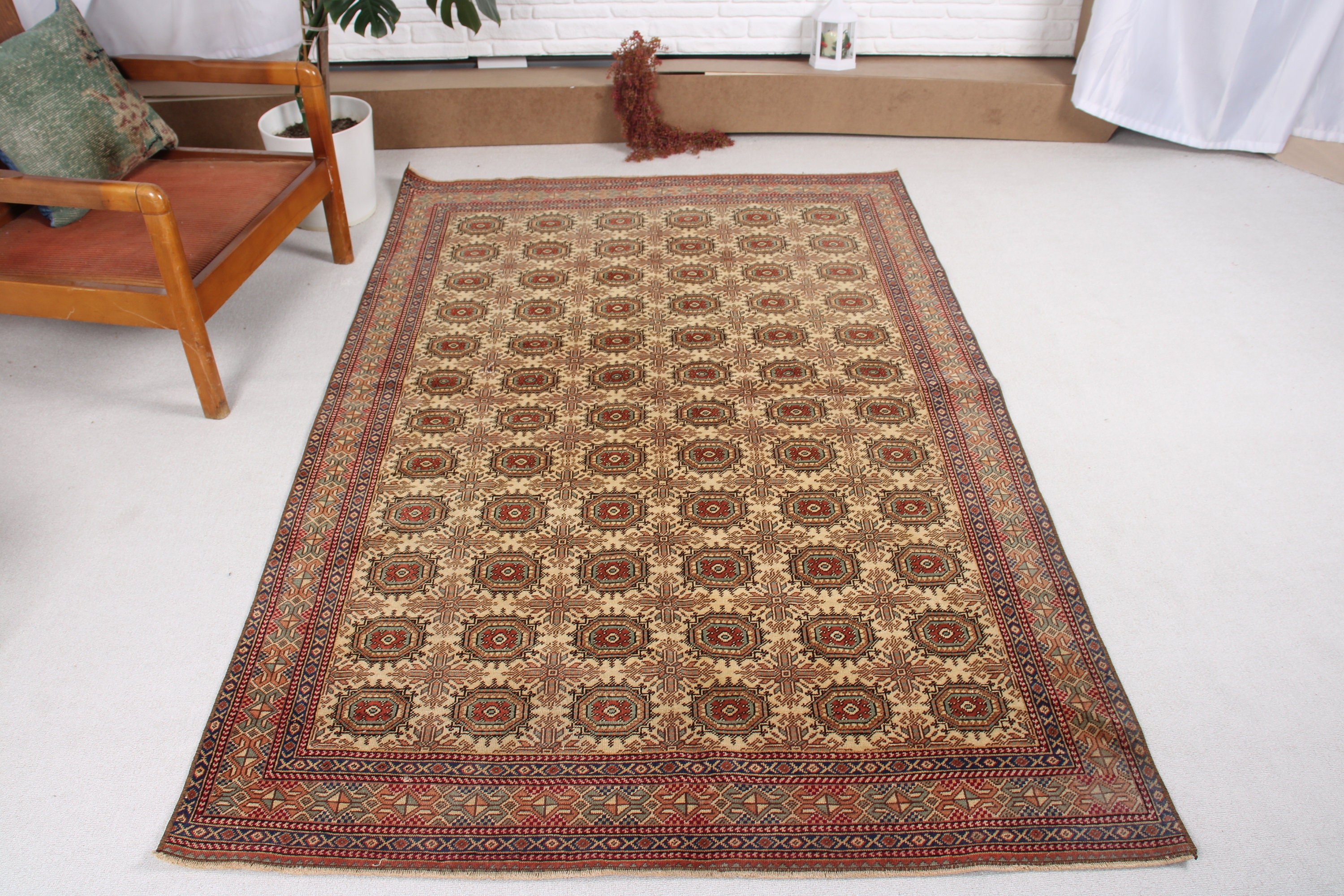 Bej 4.4x6.8 ft Alan Halıları, Anadolu Halısı, Vintage Halı, Yatak Odası Halısı, Nötr Halı, Oturma Odası Halıları, Ofis Halıları, Türk Halısı