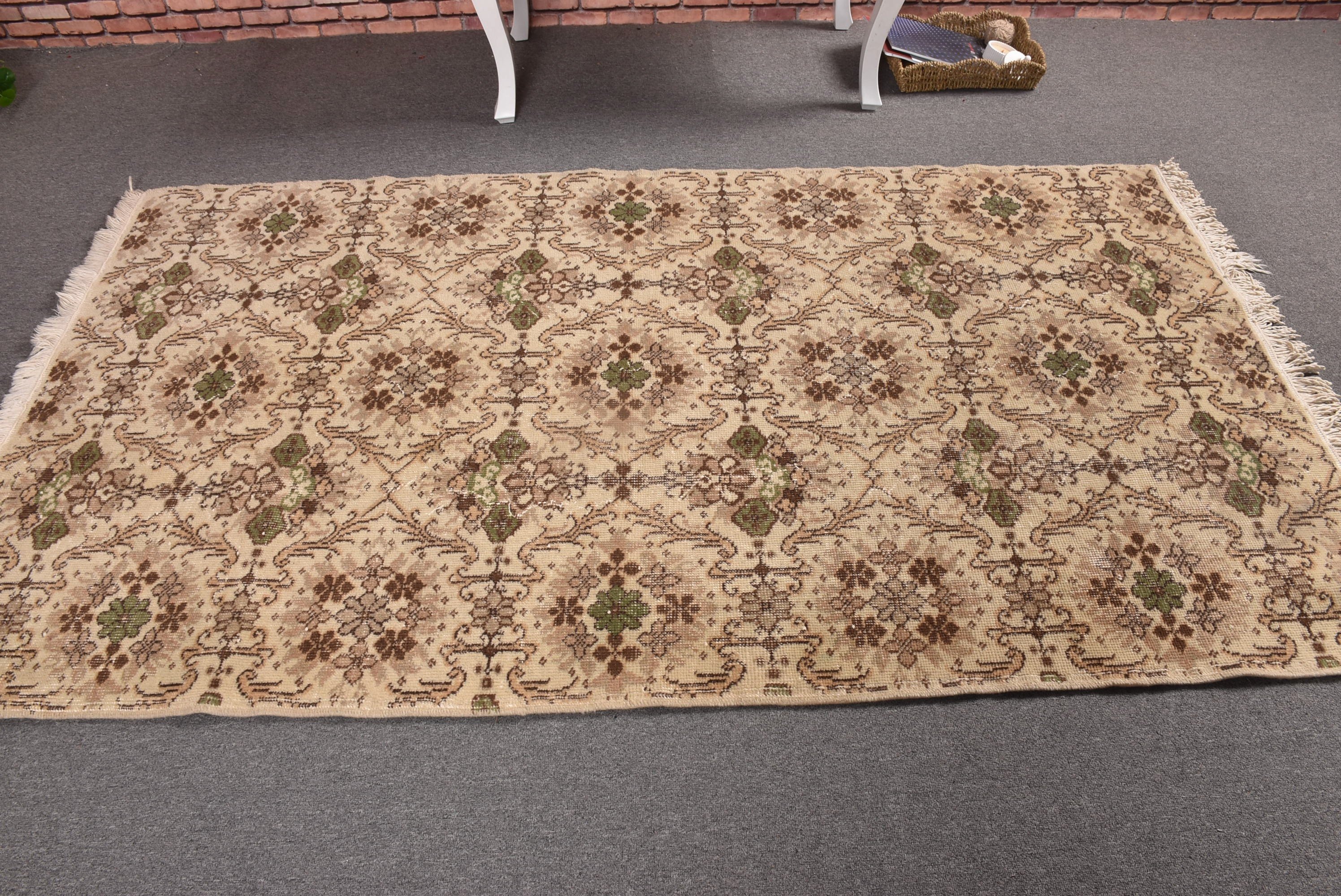 Turkish Rugs, Living Room Rug, 4x7 ft Area Rugs, Boho Rug, Oriental Rugs, Vintage Area Rugs, Vintage Rugs, Beige Wool Rug, Rugs for Area