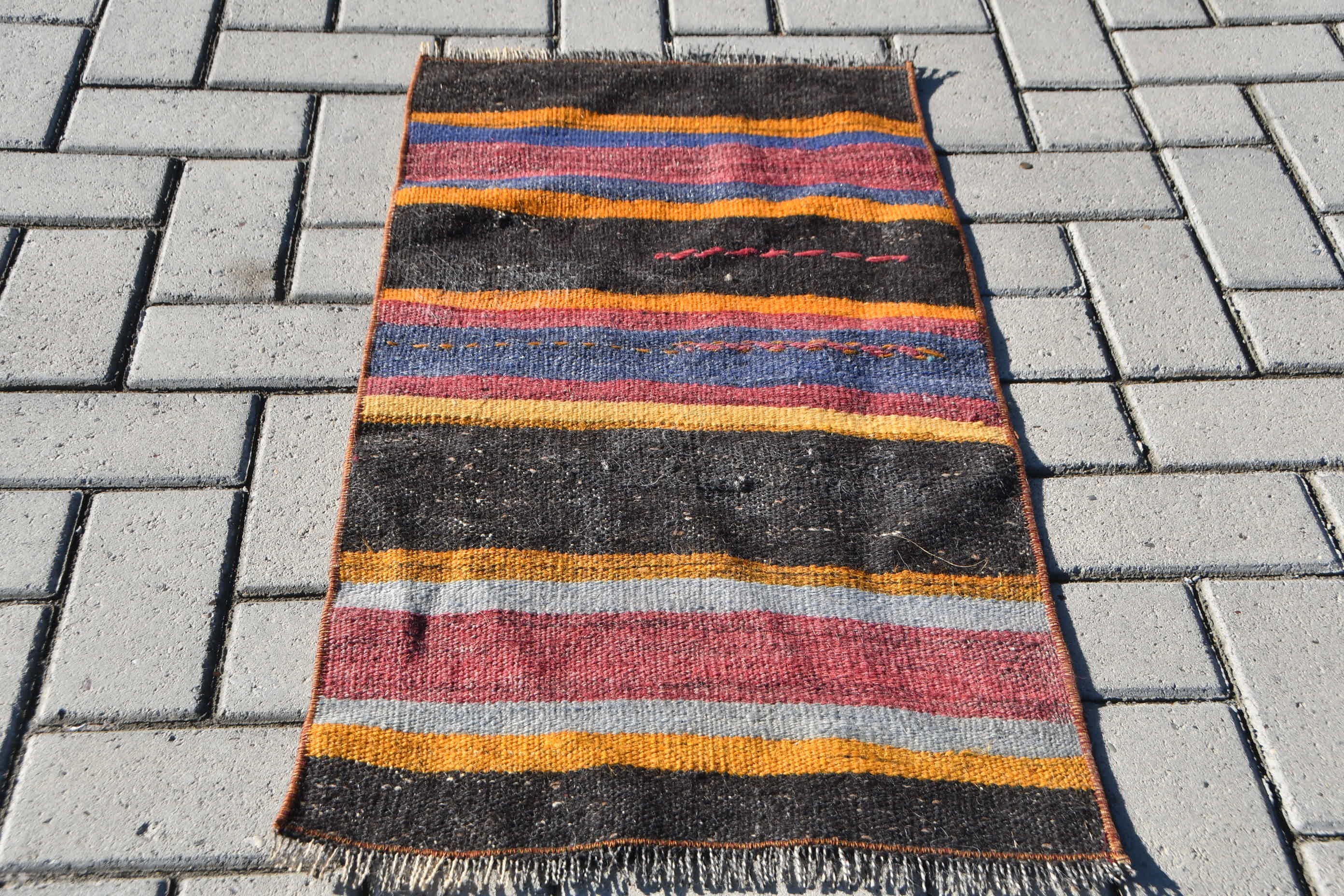 1.5x2.8 ft Small Rugs, Entry Rug, Black Bedroom Rug, Vintage Rug, Oriental Rug, Kitchen Rugs, Kilim, Retro Rug, Turkish Rug