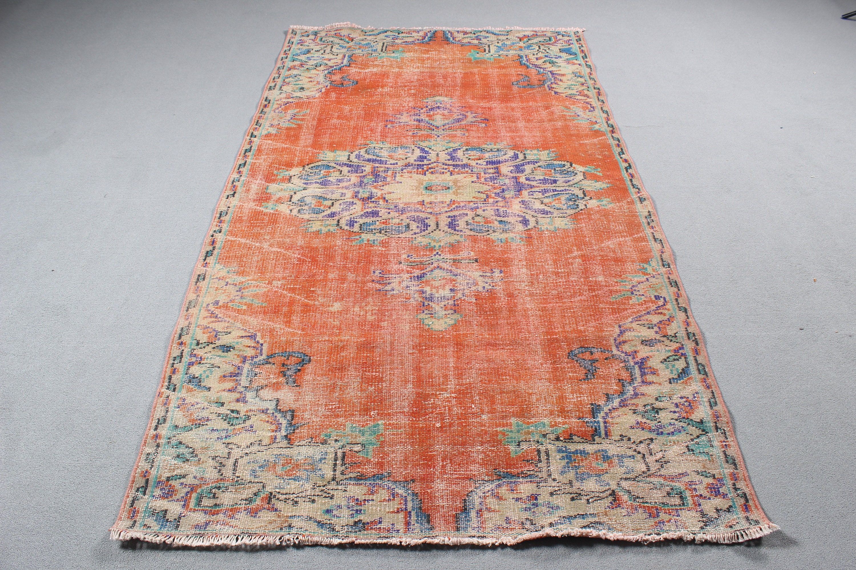 Geometric Rugs, Rugs for Vintage Area, Floor Rugs, Orange Neutral Rug, 4.4x8 ft Area Rugs, Turkish Rugs, Nursery Rugs, Vintage Rug