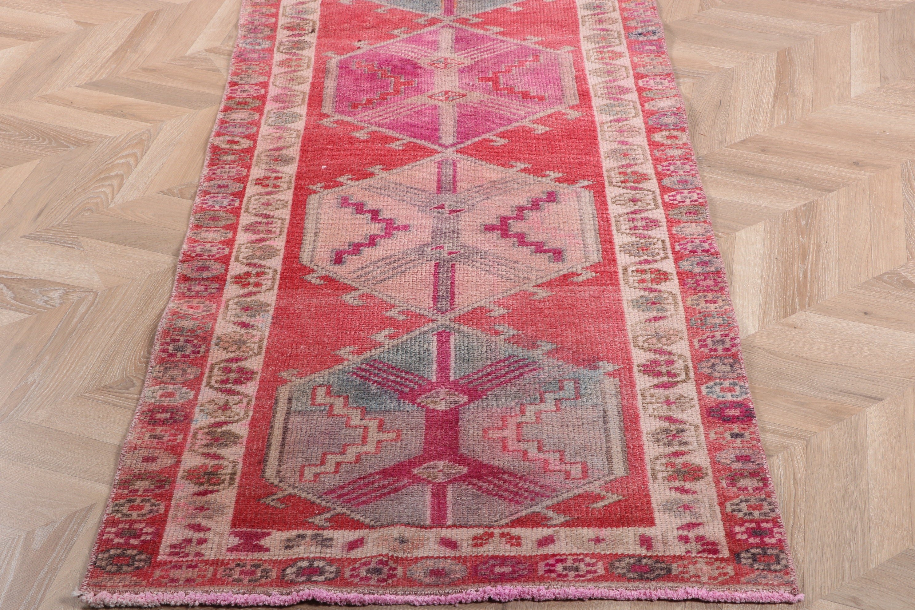 Aesthetic Rug, 2.8x11.8 ft Runner Rug, Rugs for Kitchen, Wool Rugs, Turkish Rug, Hallway Rugs, Vintage Rug, Pink Oushak Rugs, Modern Rugs