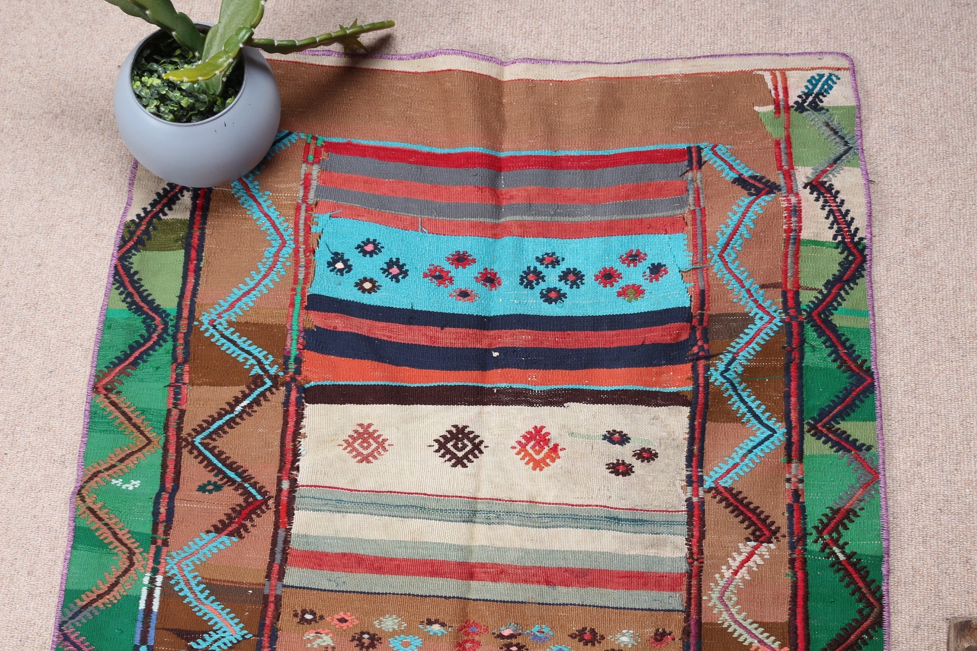 2.9x7.2 ft Accent Rug, Kilim, Antique Rug, Pastel Rugs, Entry Rug, Vintage Rug, Turkish Rug, Brown Cool Rug, Kitchen Rug