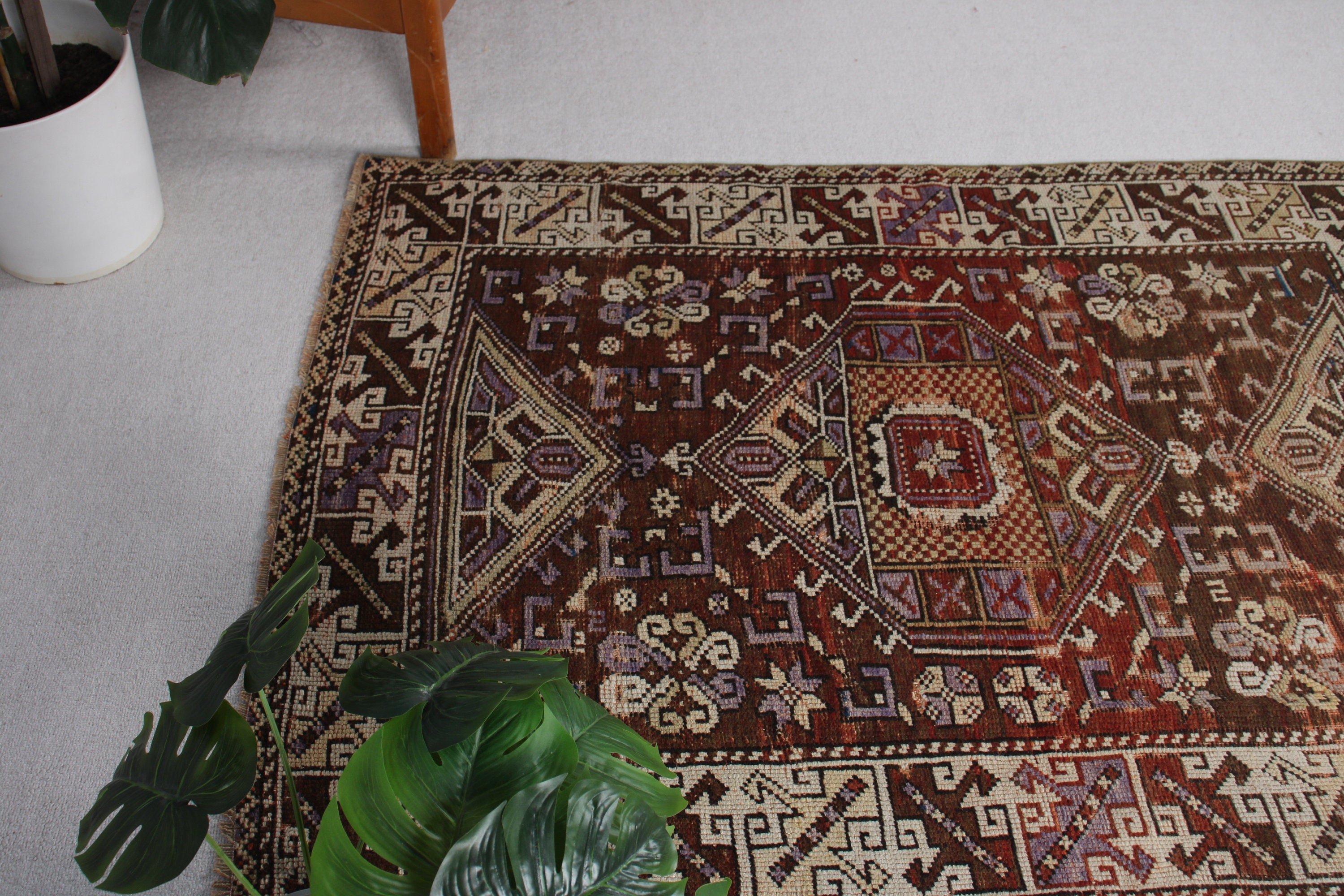 Floor Rug, Brown Oushak Rugs, Turkish Rug, 3.7x5.1 ft Accent Rug, Handwoven Rug, Entry Rug, Kitchen Rug, Vintage Rug, Vintage Accent Rugs