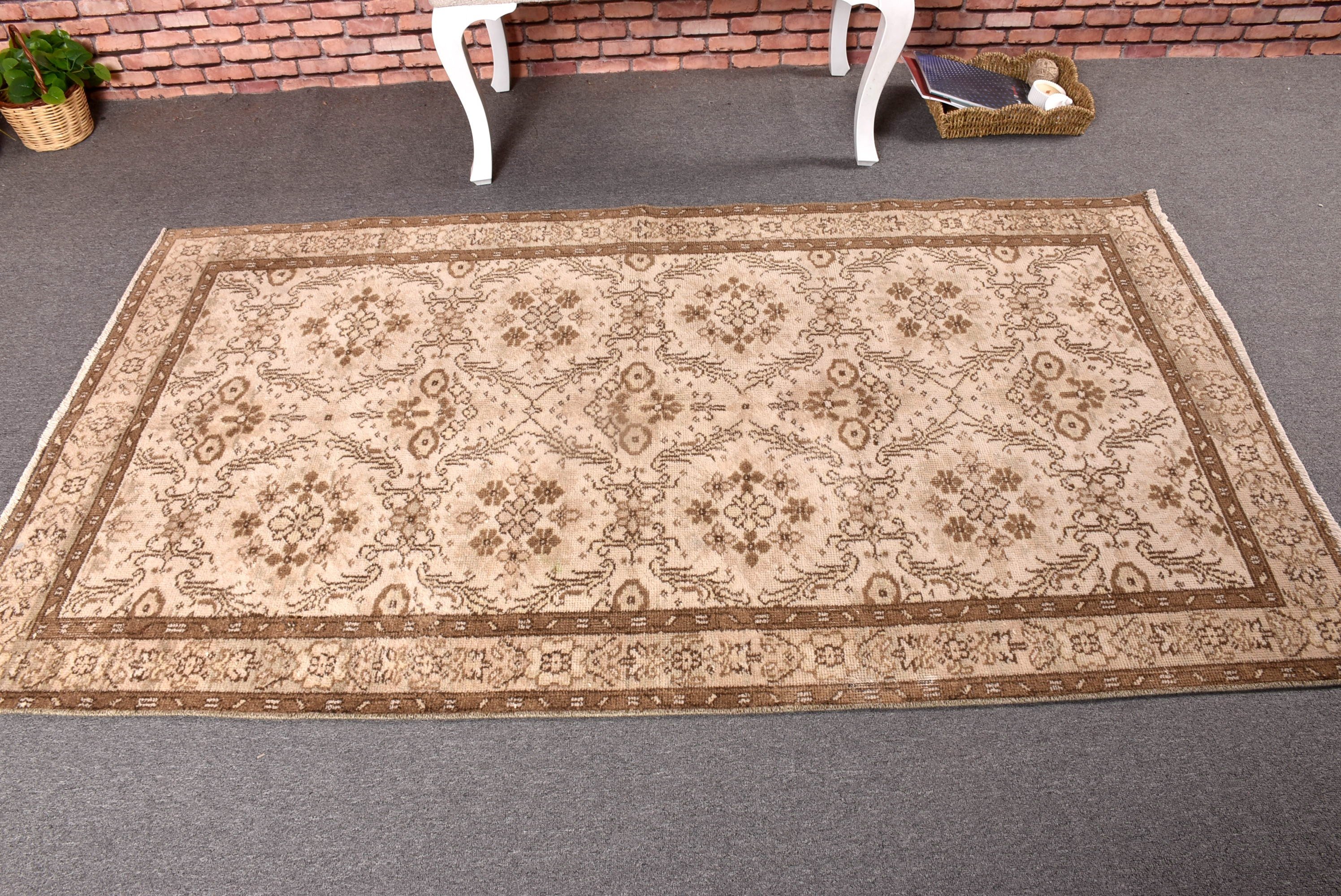 Neutral Rugs, Nursery Rug, Beige Luxury Rug, Rugs for Living Room, Office Rug, Vintage Rugs, Oushak Rugs, Turkish Rug, 3.7x6.7 ft Area Rug