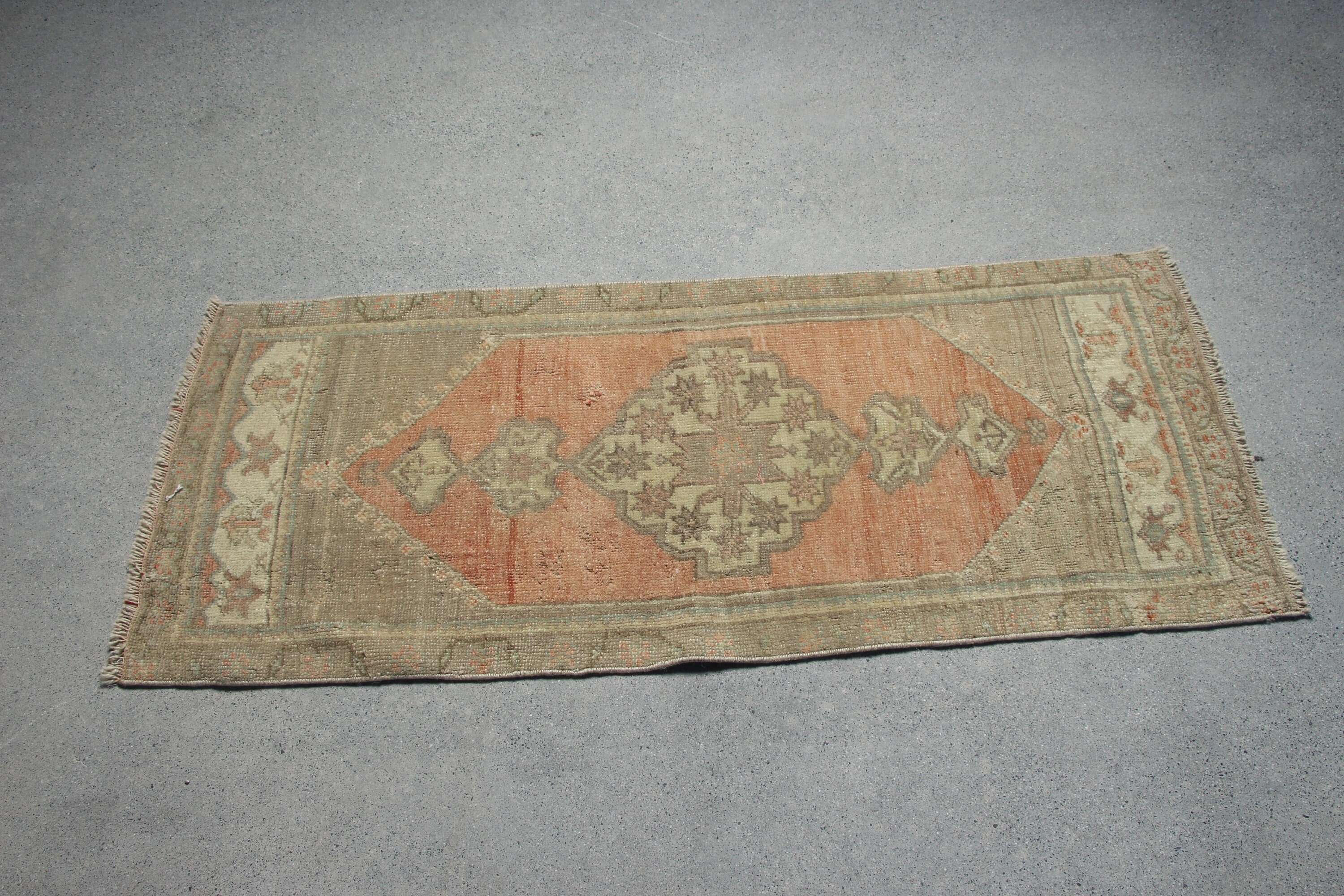 Entry Rugs, Vintage Rug, Custom Rug, Orange Anatolian Rugs, Turkish Rug, Wall Hanging Rugs, 1.6x3.8 ft Small Rug, Oushak Rugs, Floor Rug