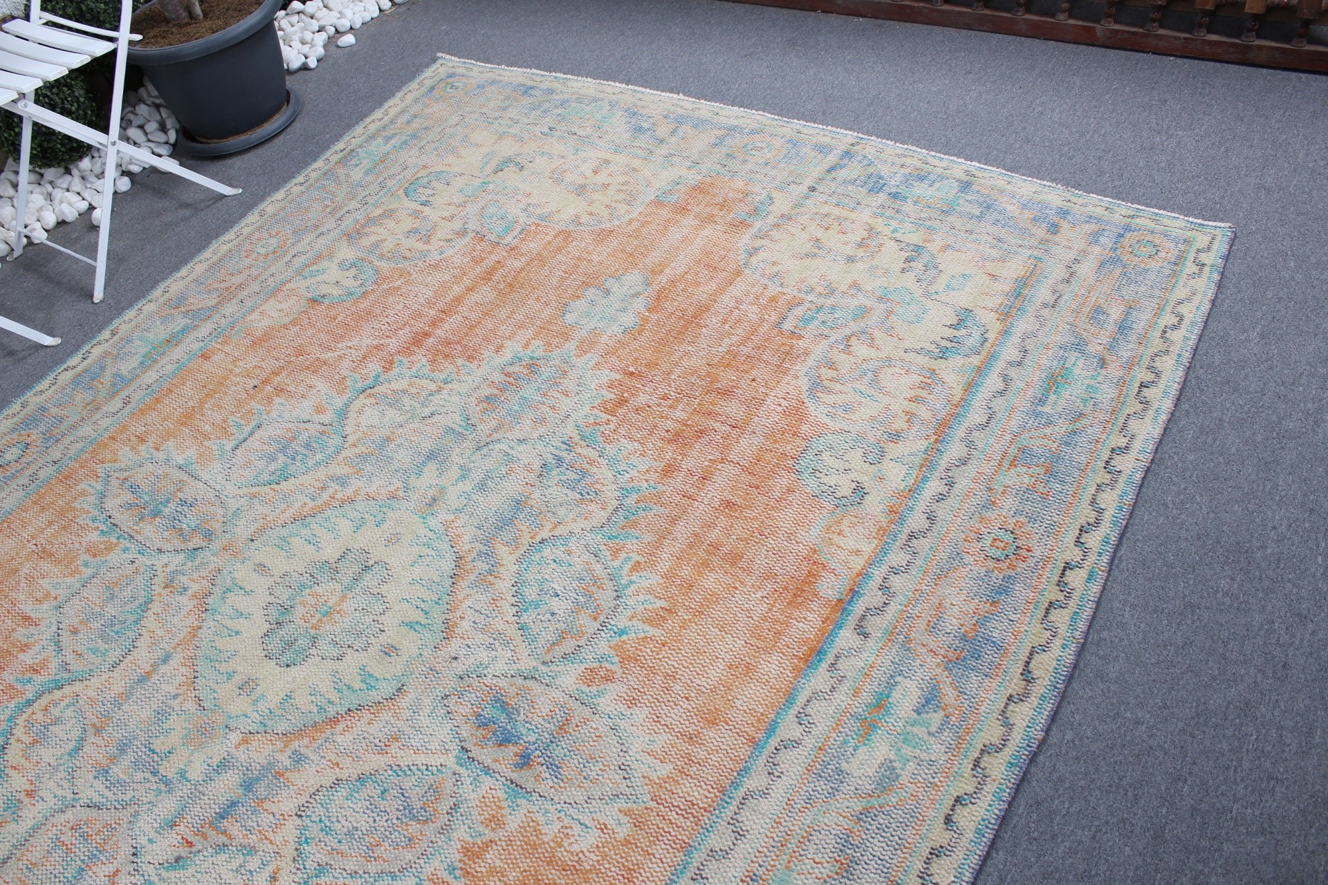 Yatak Odası Halısı, 6.7x9.7 ft Büyük Halı, Türkiye Halısı, Türk Halısı, Oushak Halısı, Vintage Halı, Turuncu Oryantal Halılar, Salon Halısı, Oturma Odası Halıları