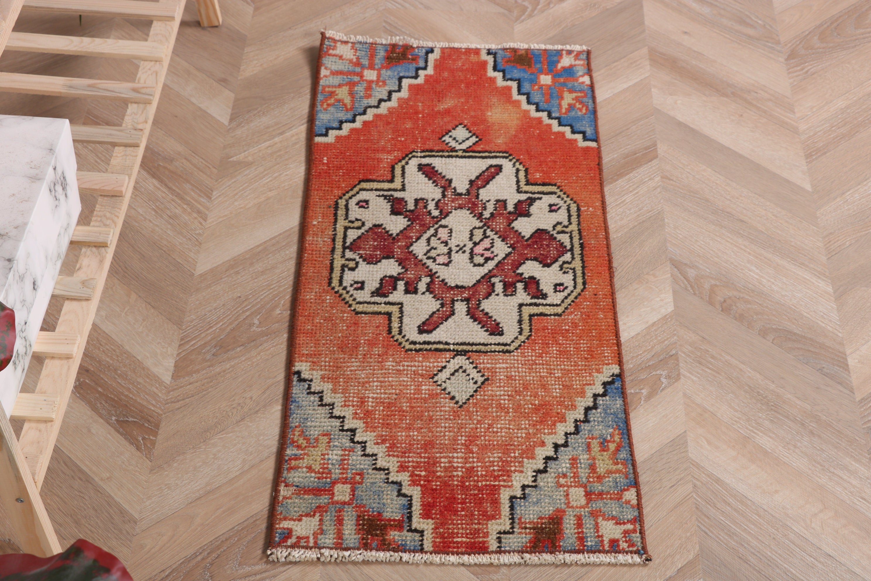 Anadolu Halısı, Araba Mat Halısı, Boho Halıları, Vintage Halı, 1.2x3 ft Küçük Halı, Küçük Vintage Halılar, Turuncu Lüks Halı, Giriş Kilimleri, Türk Halısı