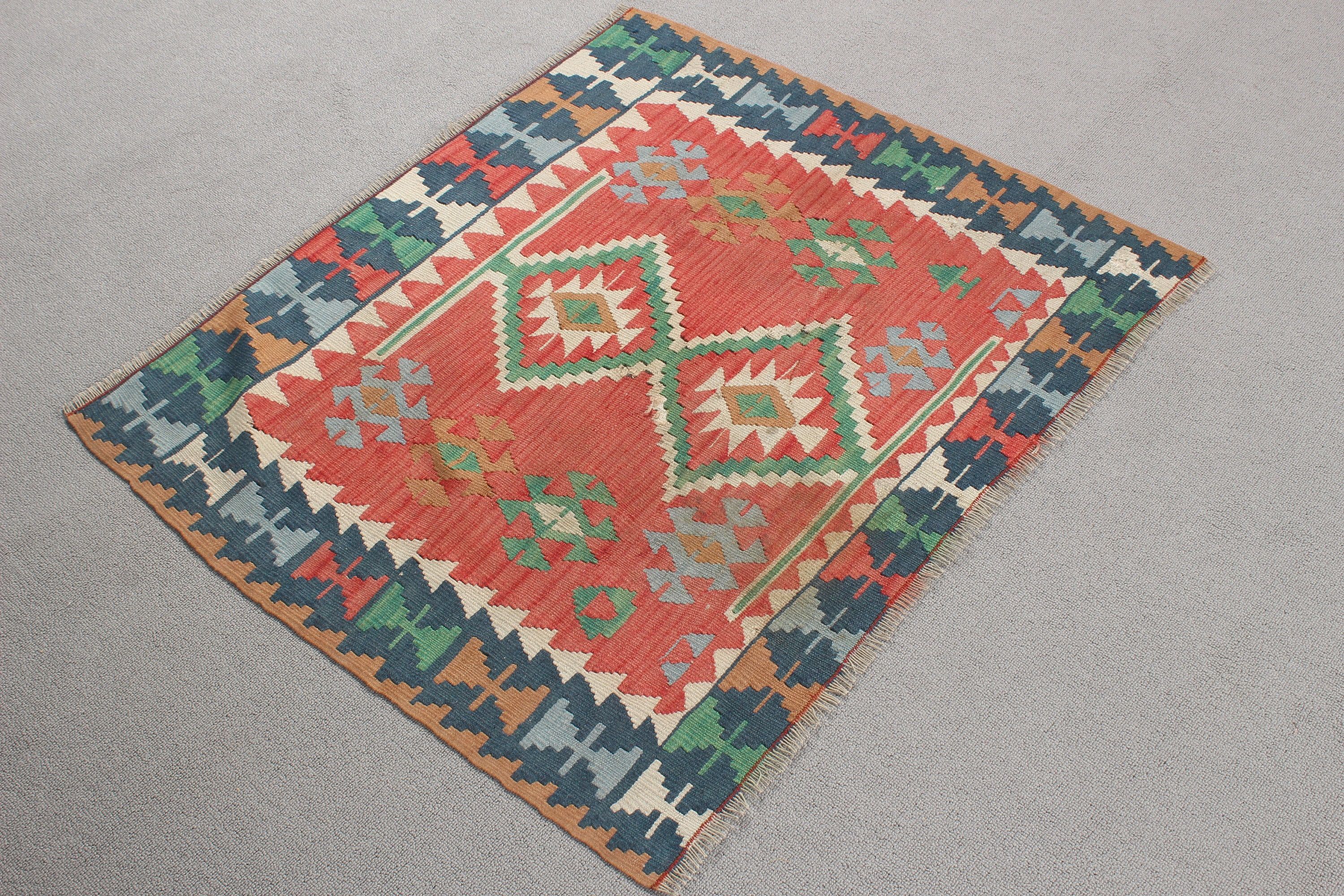 3.1x2.7 ft Küçük Halı, Fas Halıları, Türk Halıları, Kilim, Çocuk Halısı, Vintage Halılar, Kırmızı Ev Dekor Halısı, Mutfak Halıları, Açıklama Halısı