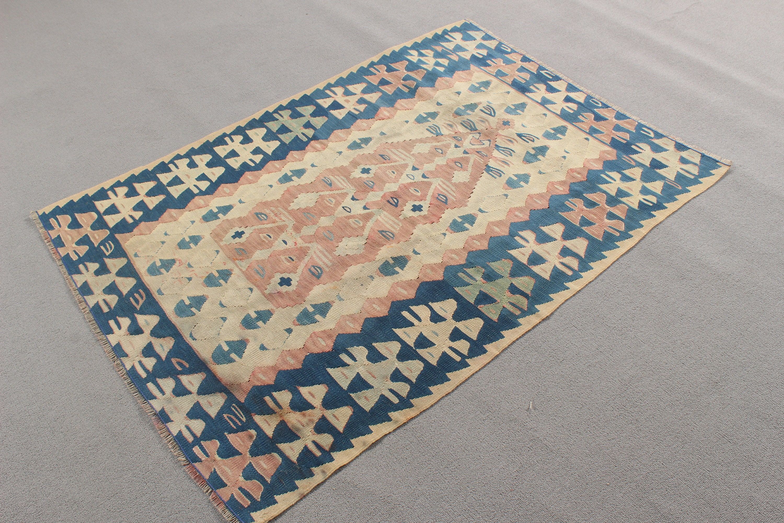 3.4x4.9 ft Aksan Halıları, Kilim, Çocuk Halıları, Anadolu Halısı, Boho Halısı, Türk Halısı, Bej Yün Halıları, Vintage Halı, Giriş Halıları