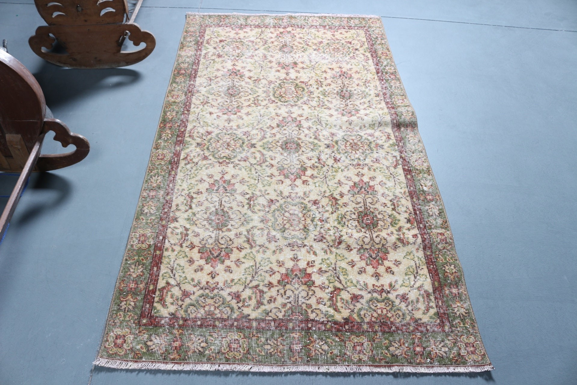 Turkish Rug, Vintage Rug, Entry Rugs, Kitchen Rug, Rugs for Kitchen, 3.5x6.6 ft Accent Rug, Home Decor Rugs, Bedroom Rugs, Beige Wool Rug