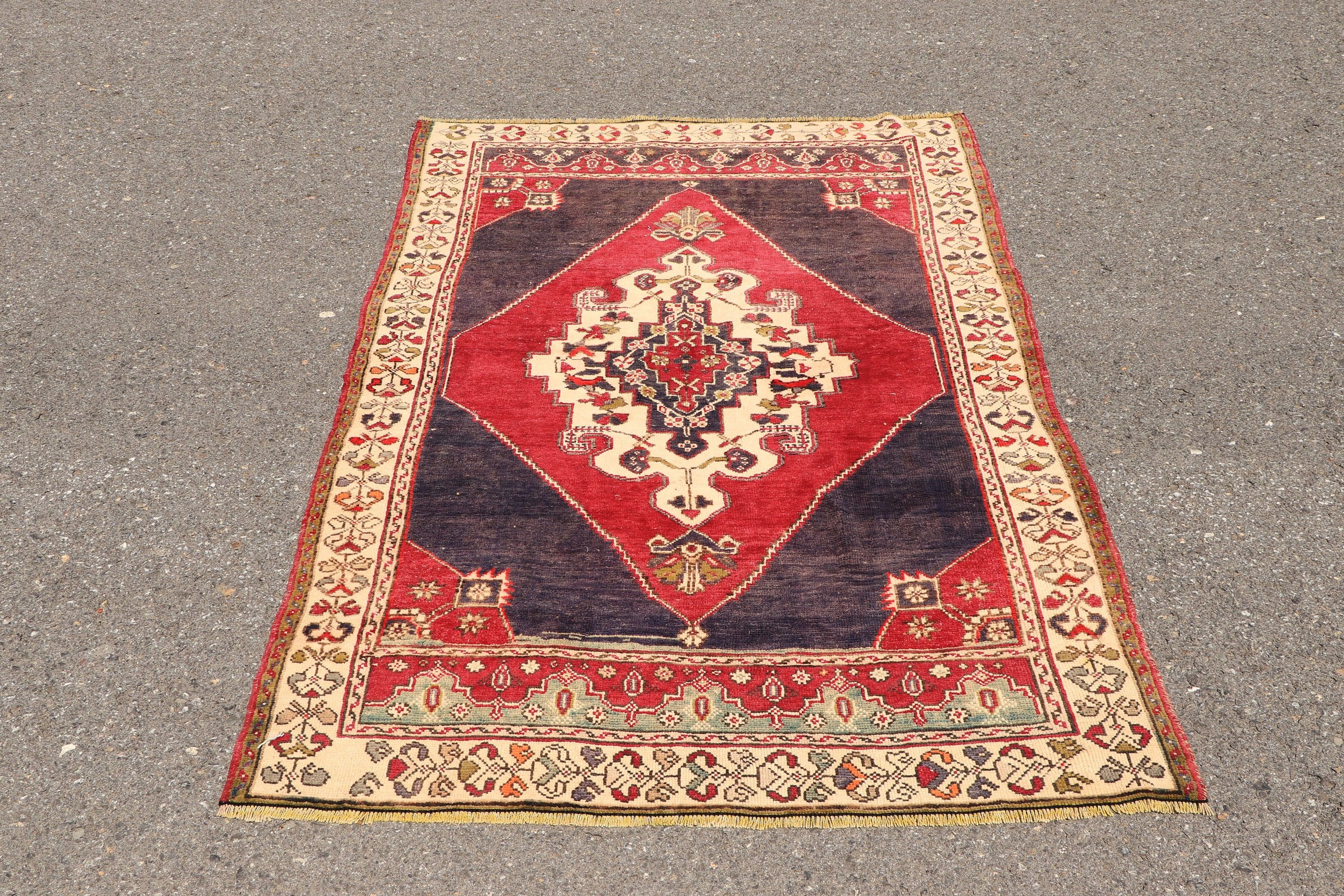 Vintage Rug, Moroccan Rug, Anatolian Rug, Turkish Rugs, Rugs for Entry, 3.9x5.8 ft Accent Rug, Kitchen Rugs, Red Moroccan Rug, Entry Rug