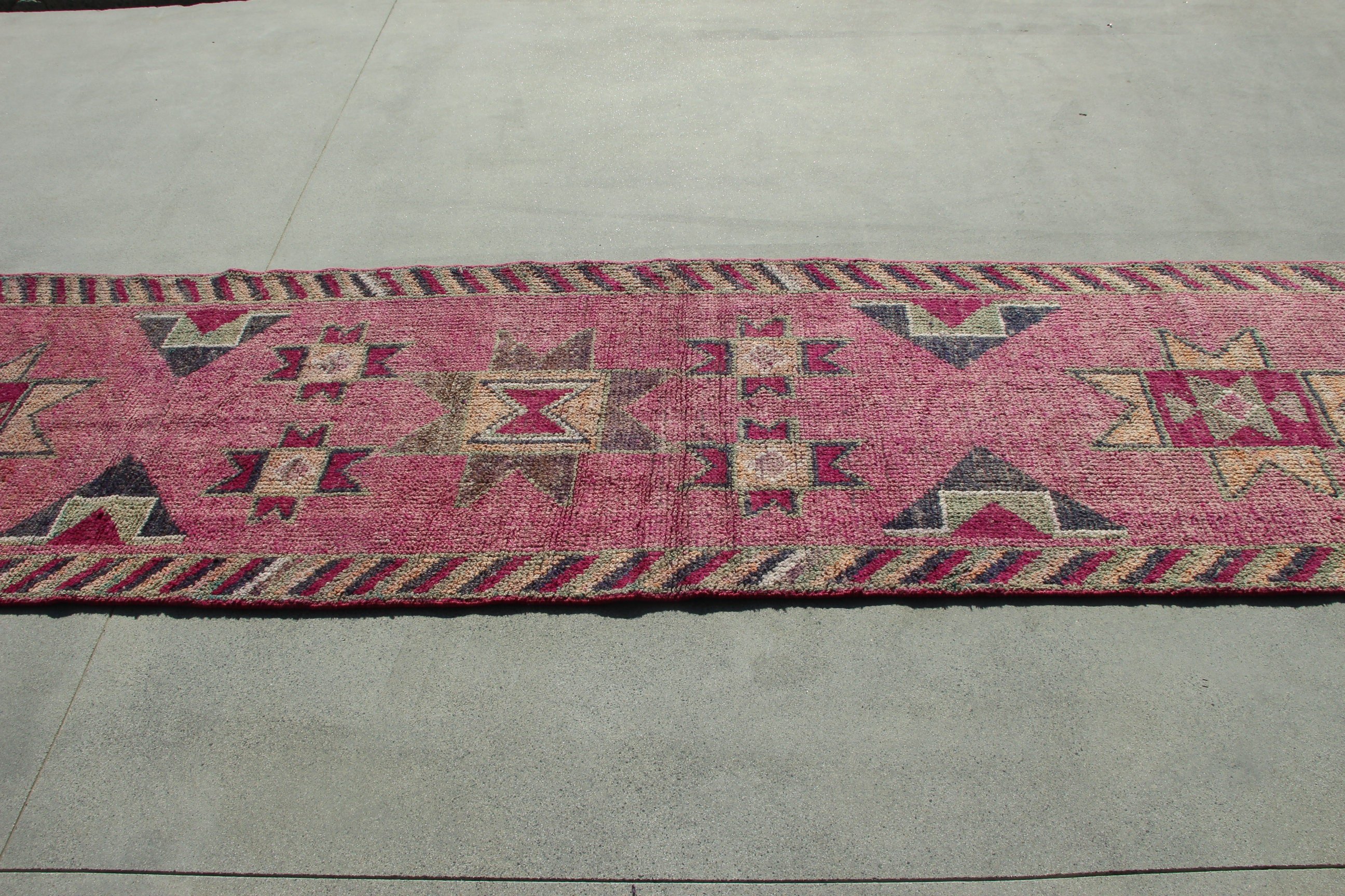 Türk Halıları, Koridor Halıları, Vintage Halı, Boho Halısı, Aztek Halısı, Pembe Lüks Halılar, Koridor Halıları, 3x11.9 ft Yolluk Halıları