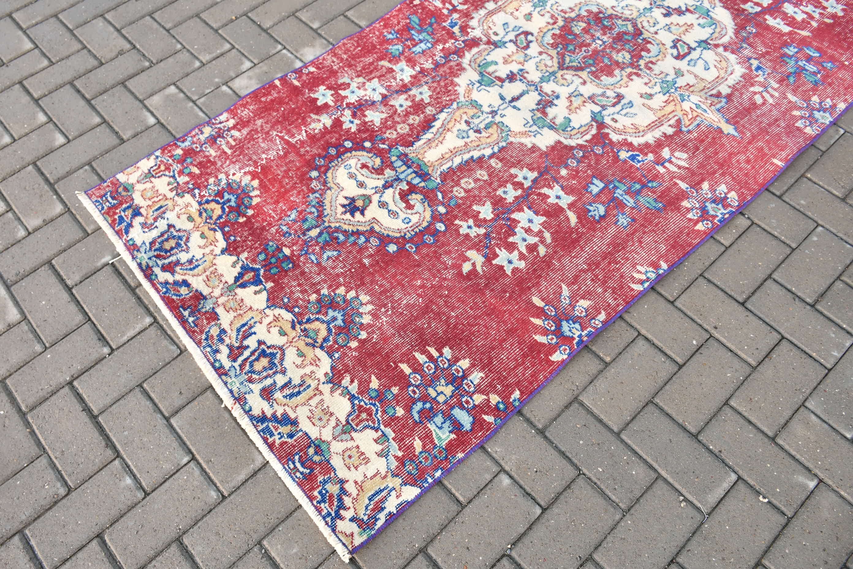 Kitchen Rug, Oriental Rug, Vintage Rugs, Rugs for Bedroom, Red Floor Rug, Turkish Rug, Bedroom Rug, Dining Room Rugs, 3.5x8.2 ft Area Rug