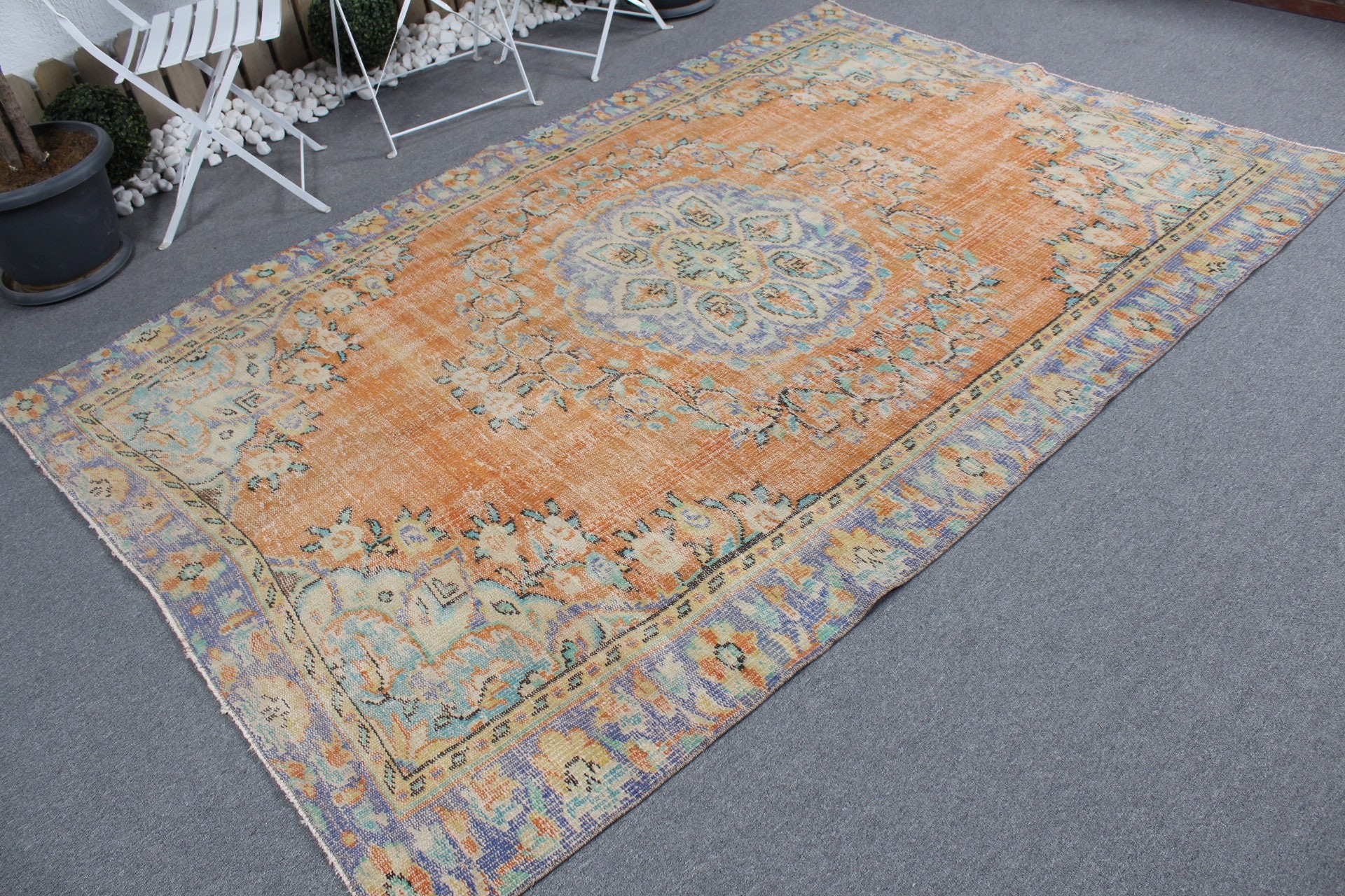 5.5x8.4 ft Büyük Halı, Vintage Halı, Yemek Odası Halısı, Türk Halısı, Fas Halısı, Turuncu Havalı Halılar, Havalı Halılar, Yatak Odası Halıları, Salon Halısı