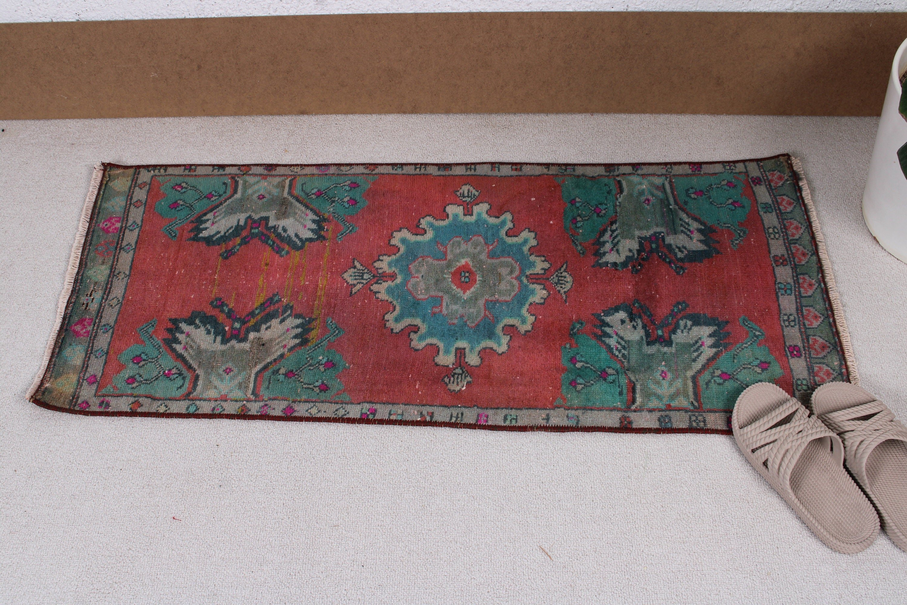 Oushak Halıları, Mutfak Halısı, El Dokuma Halıları, Küçük Vintage Halılar, Vintage Halı, Pembe Ev Dekor Halıları, 1.5x3.6 ft Küçük Halı, Türk Halıları