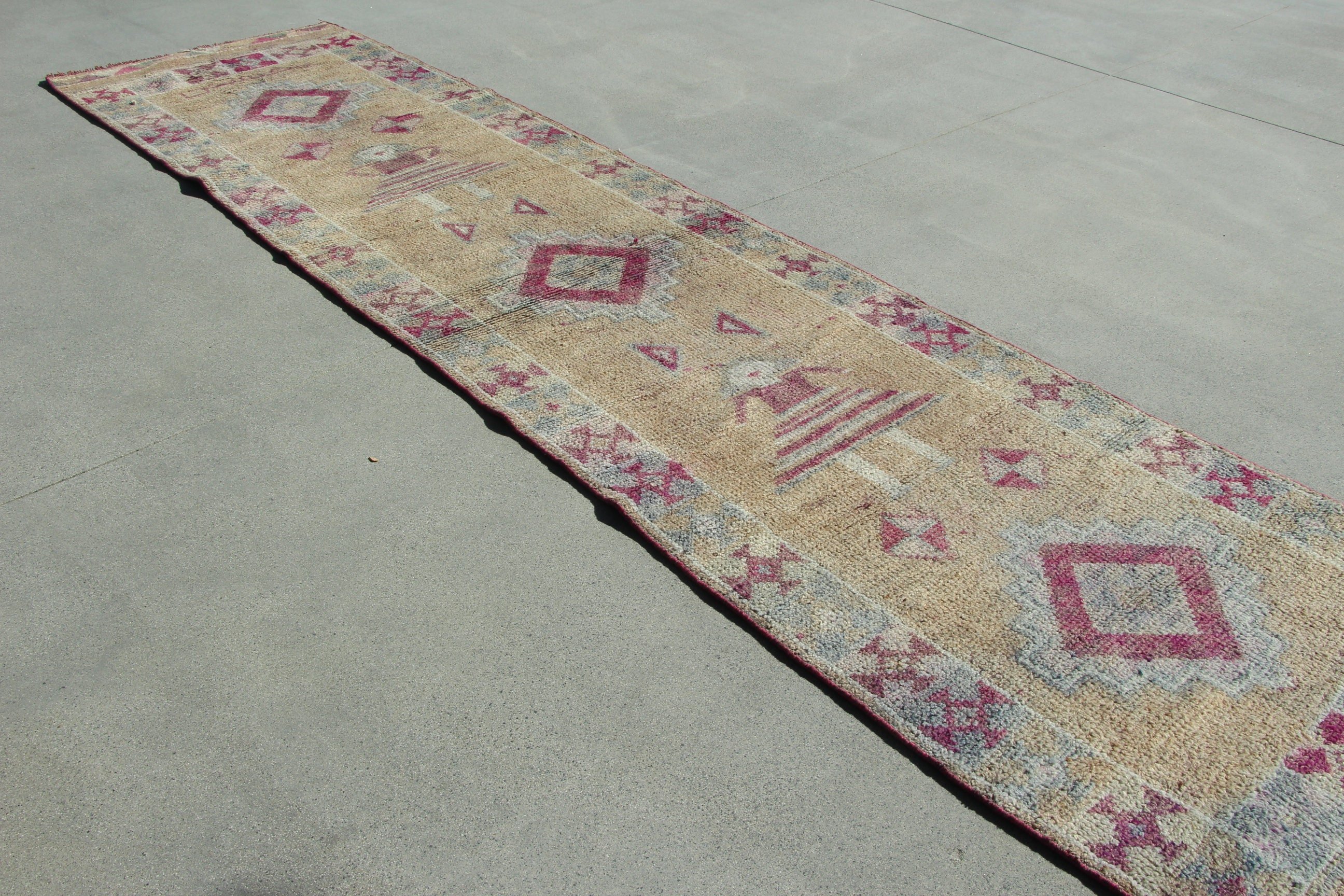 2.9x11.2 ft Runner Rug, Vintage Rug, Kitchen Rug, Modern Rugs, Boho Rug, Pink Boho Rug, Beni Ourain Runner Rug, Turkish Rugs