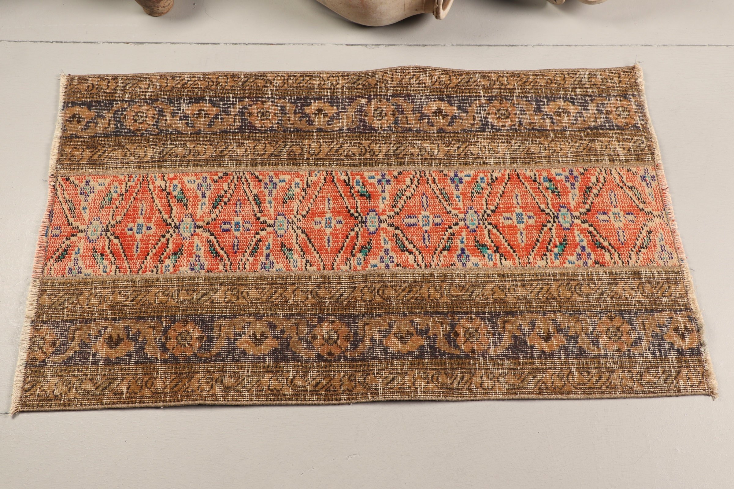 Turkish Rug, Vintage Rugs, Old Rug, Car Mat Rugs, Oriental Rugs, Wall Hanging Rugs, Orange Antique Rug, 2.3x3.9 ft Small Rug