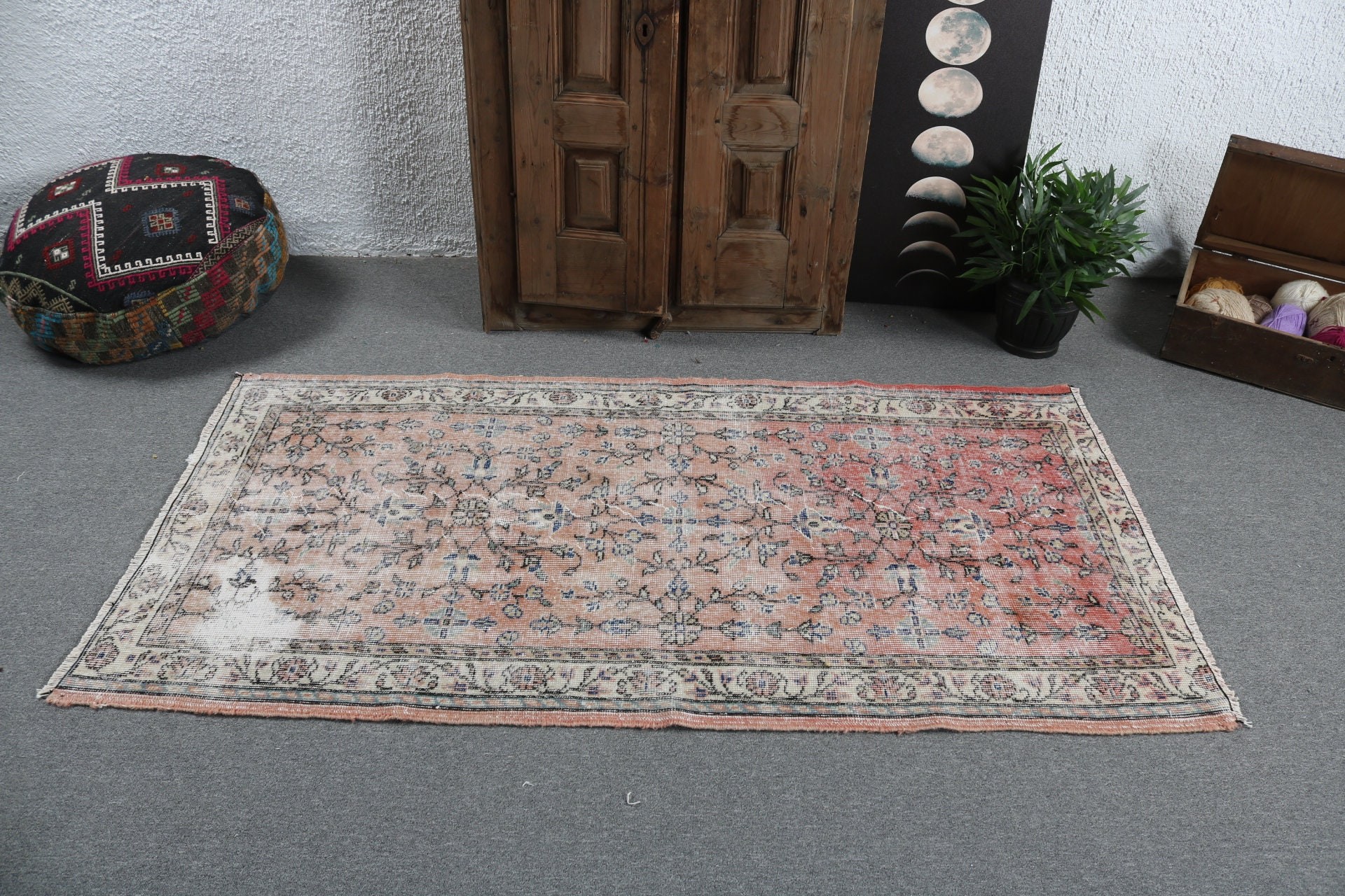 Giriş Halıları, Ev Dekorasyonu Halıları, Geometrik Halılar, Dekoratif Halılar, Turuncu Yer Halısı, 3,2x6,2 ft Accent Halı, Vintage Halı, Türk Halısı