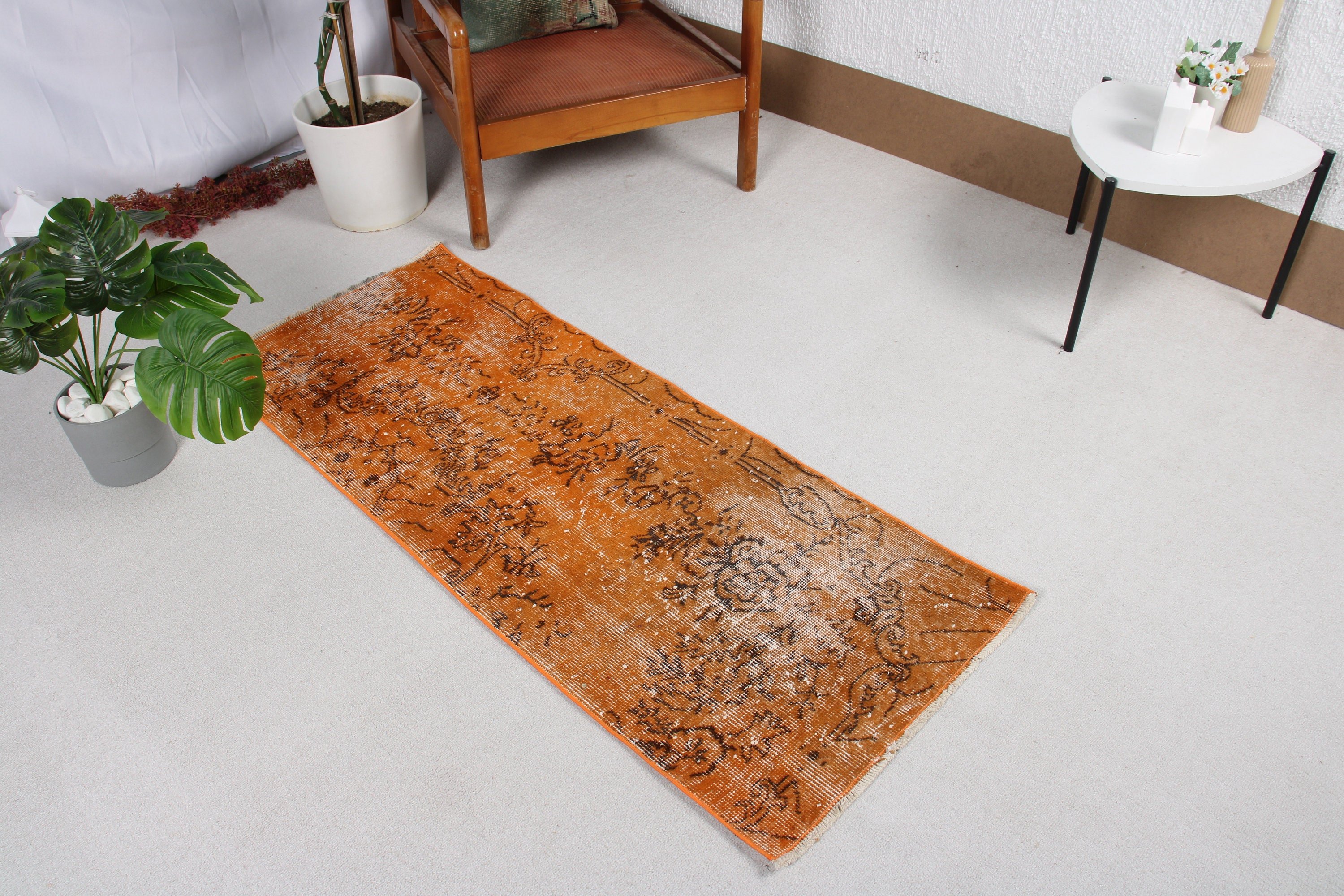 Turkish Rug, Neutral Rugs, 1.9x4.7 ft Small Rug, Oriental Rug, Vintage Rugs, Orange Modern Rugs, Aztec Rug, Wall Hanging Rug, Car Mat Rugs