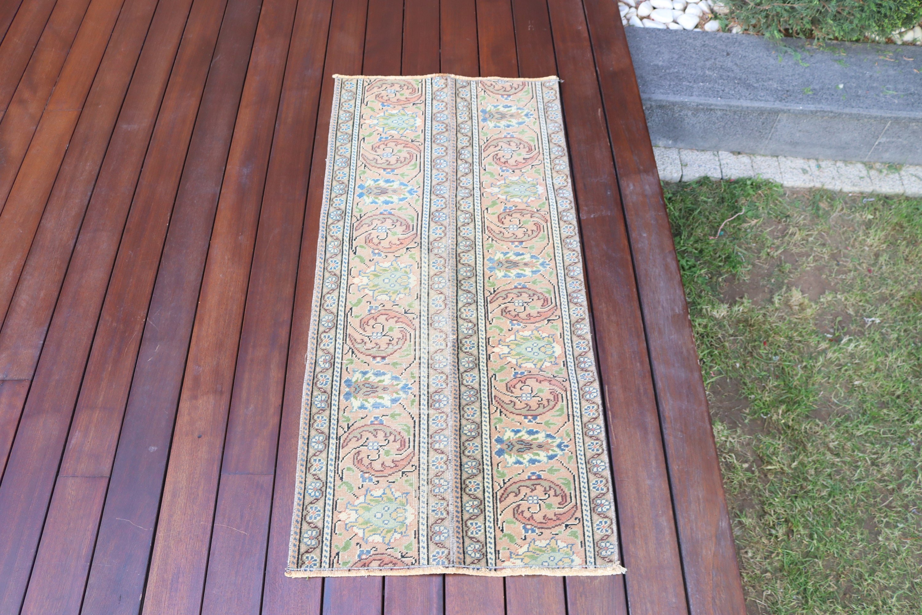 Vintage Halı, Yatak Odası Halısı, Kahverengi Açıklama Halıları, Anadolu Halıları, 1.7x3.7 ft Küçük Halı, Küçük Boho Halısı, Küçük Alan Halısı, Türk Halıları