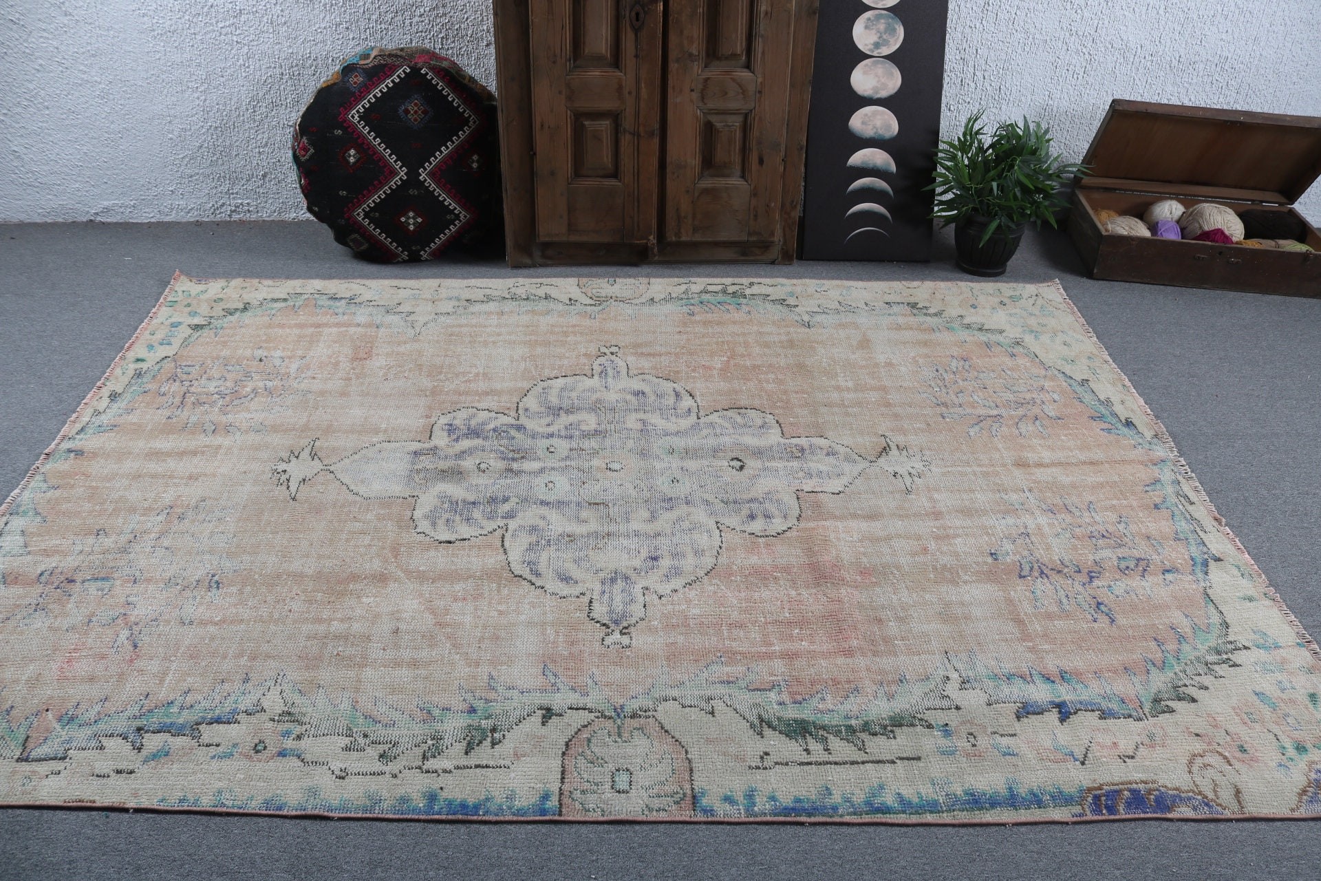 Açıklama Halıları, Oturma Odası Halıları, Ev Dekorasyonu Halıları, Büyük Boho Halıları, 6,1x8,4 ft Büyük Halılar, Türk Halıları, Turuncu Yer Halısı, Vintage Halılar