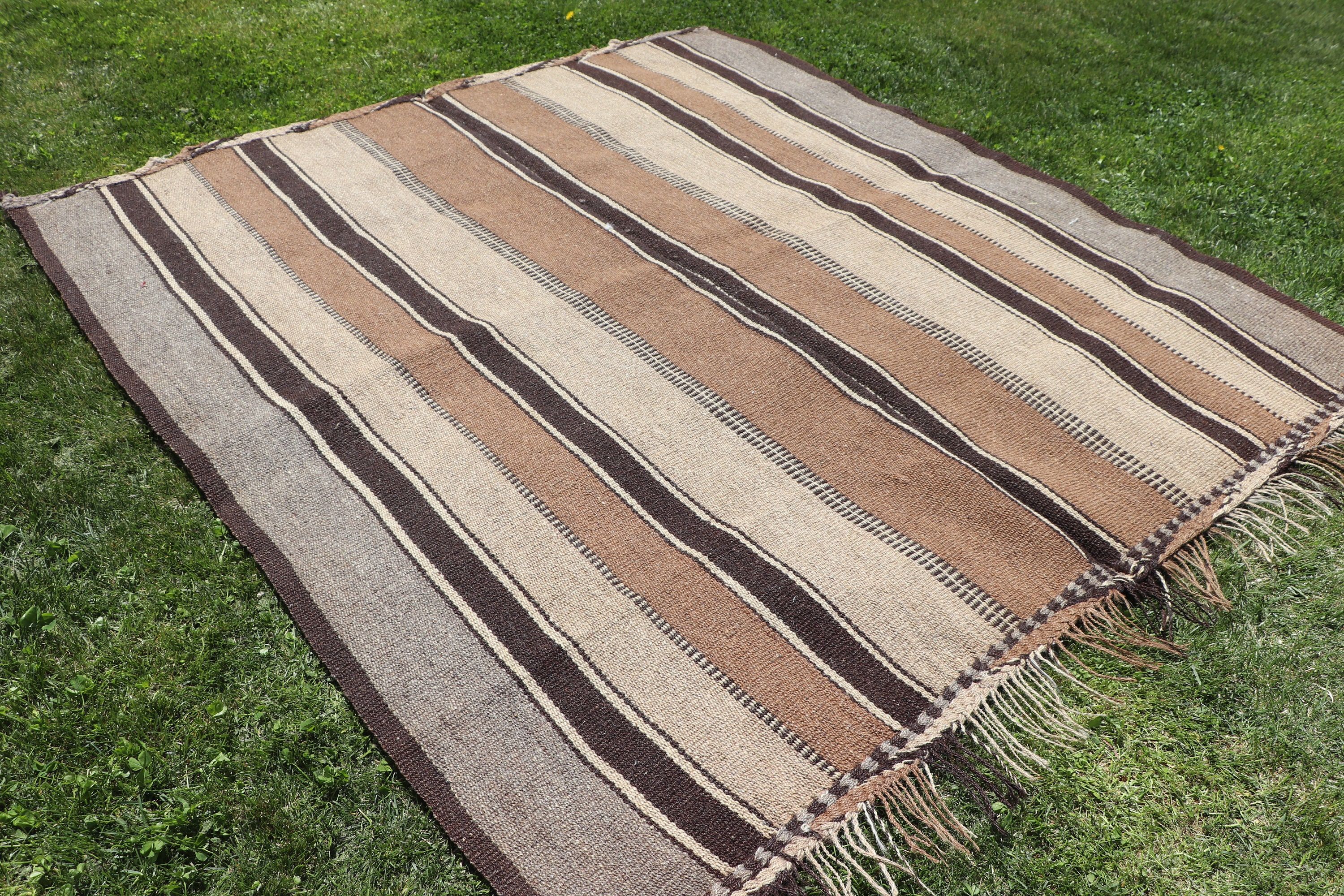 Türk Halıları, Bej Oryantal Halılar, Mutfak Halısı, İç Mekan Halısı, Vintage Halı, 5.2x5.5 ft Alan Halısı, Ev Dekorasyonu Halıları, Kilim, Yemek Odası Halısı