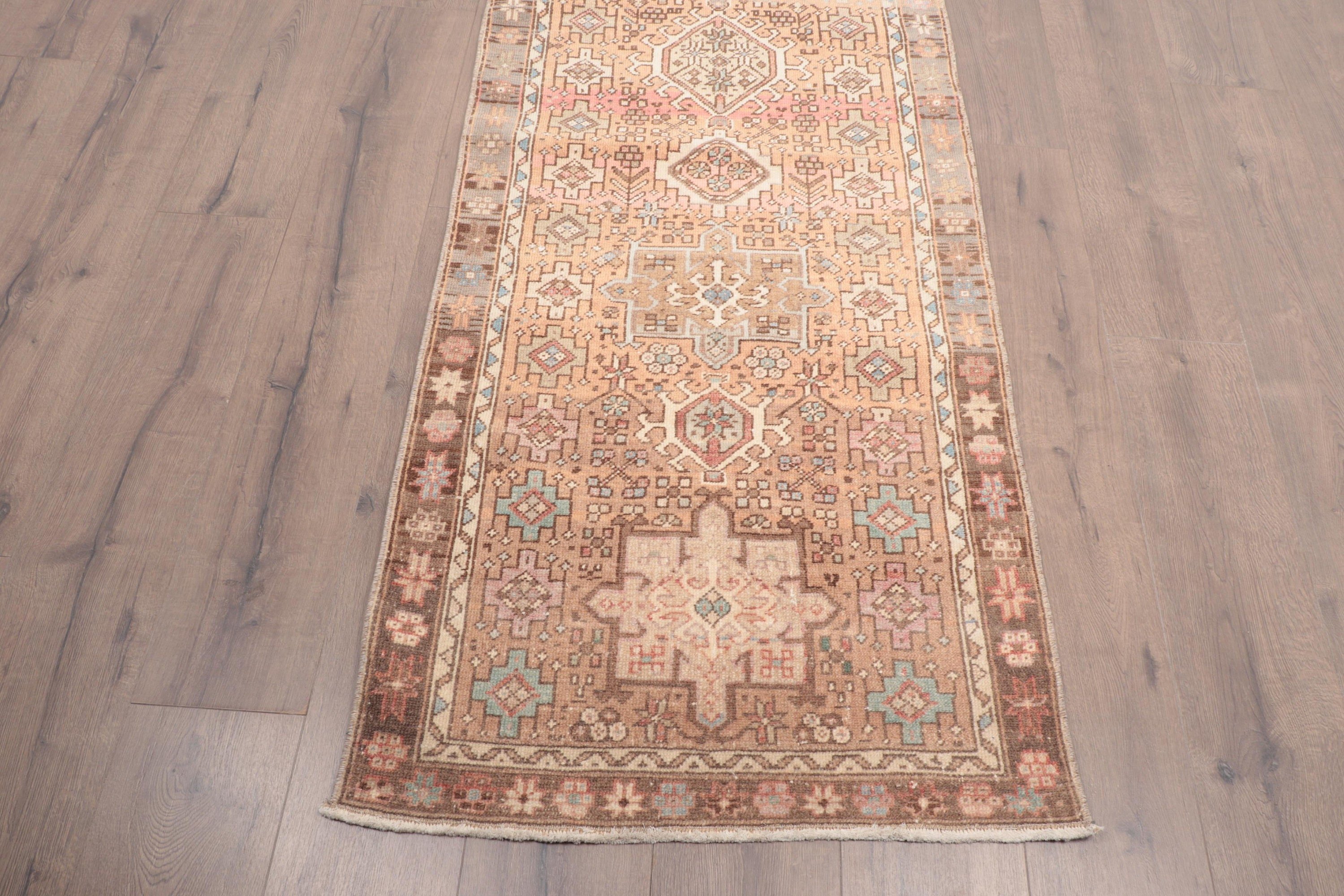 Vintage Halı, 2.6x9.5 ft Runner Halıları, Vintage Runner Halıları, Etnik Halı, Bej İfade Halıları, Türk Halıları, Mutfak Halısı, Nötr Halı