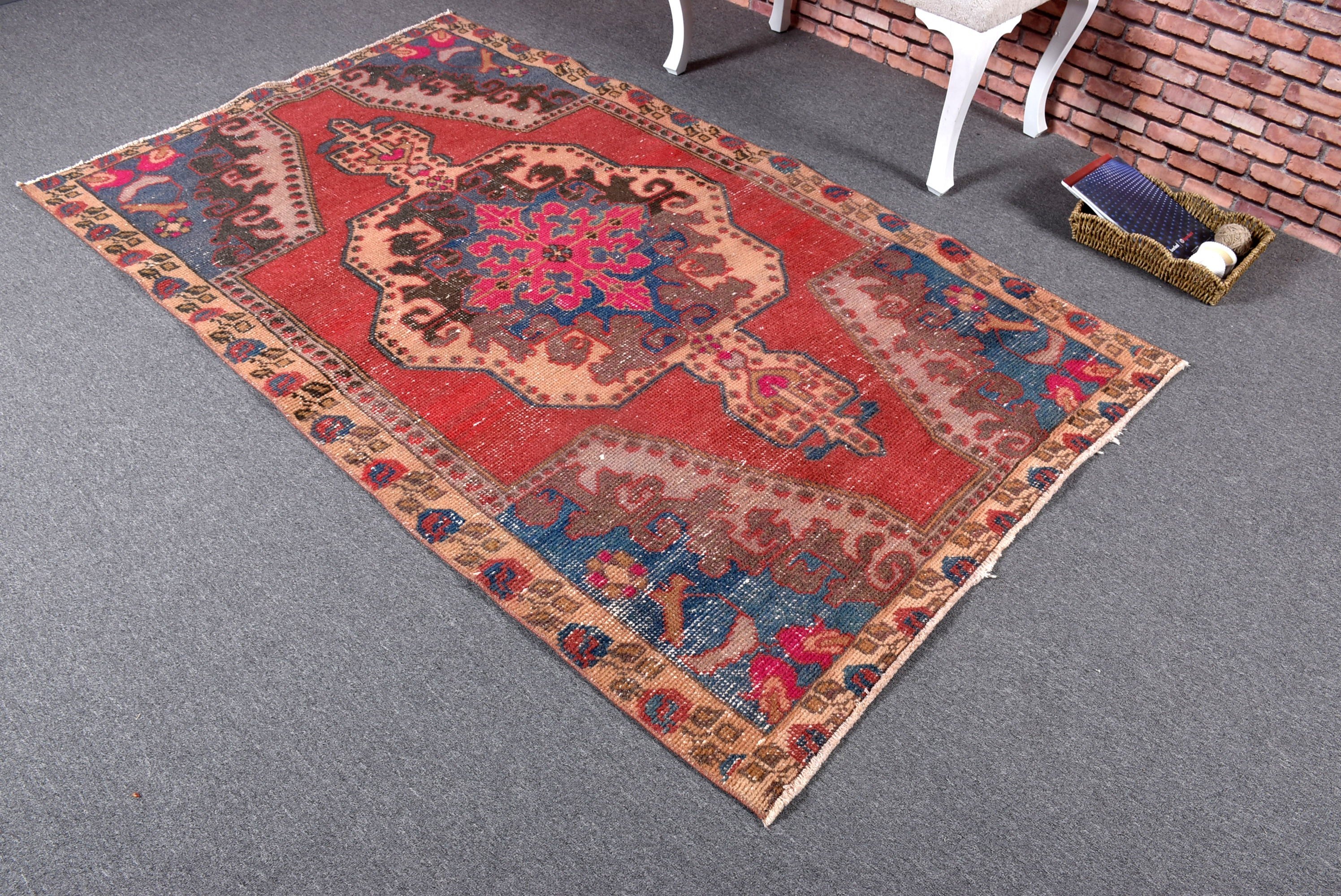 Vintage Rug, Turkish Rugs, Red Antique Rug, Vintage Area Rug, Turkey Rugs, Dining Room Rug, 4.1x7.1 ft Area Rug, Antique Rug, Modern Rug