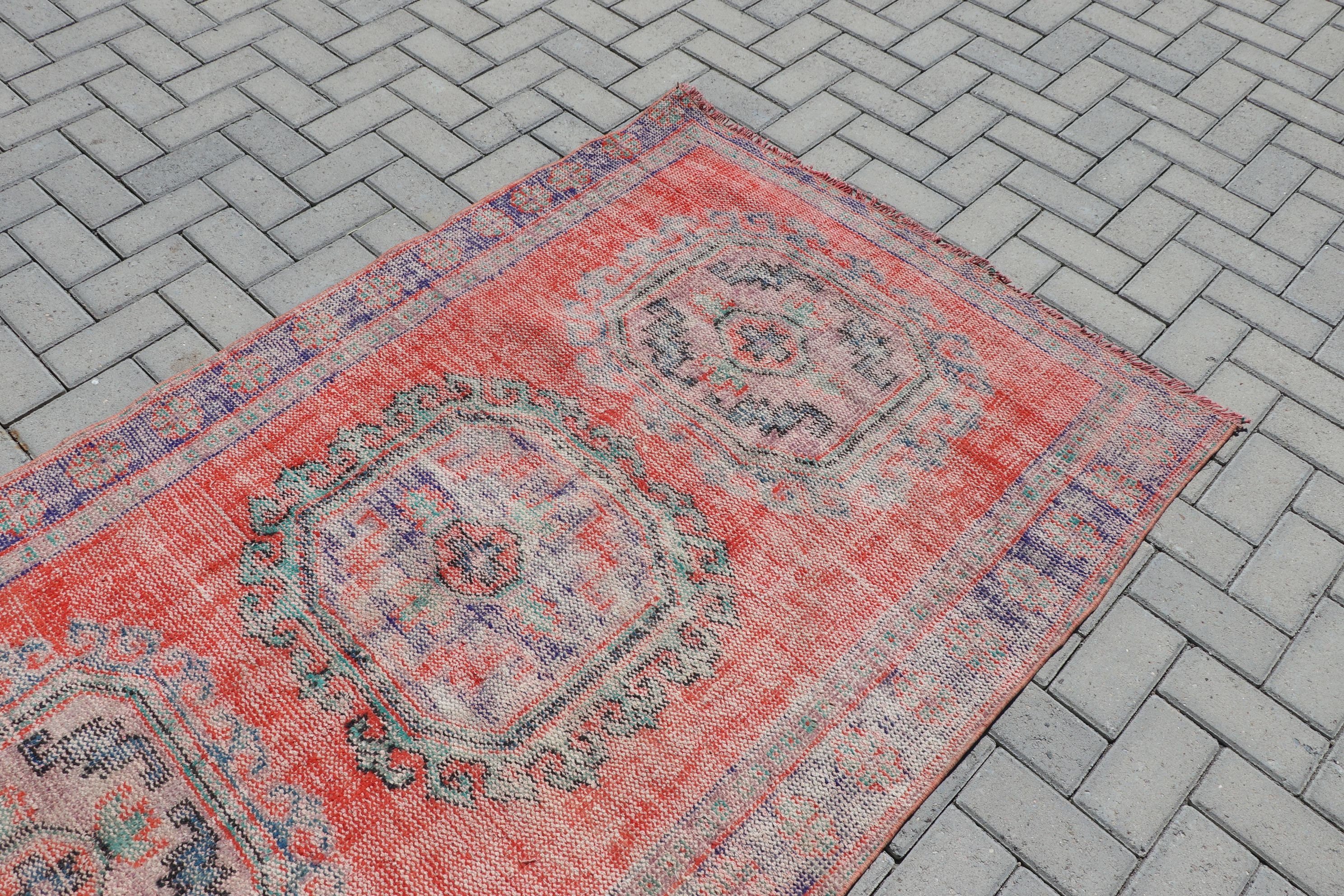Anatolian Rugs, 4x10.6 ft Runner Rug, Red Cool Rug, Turkish Rugs, Antique Rug, Kitchen Rug, Rugs for Hallway, Vintage Rug, Hand Knotted Rug