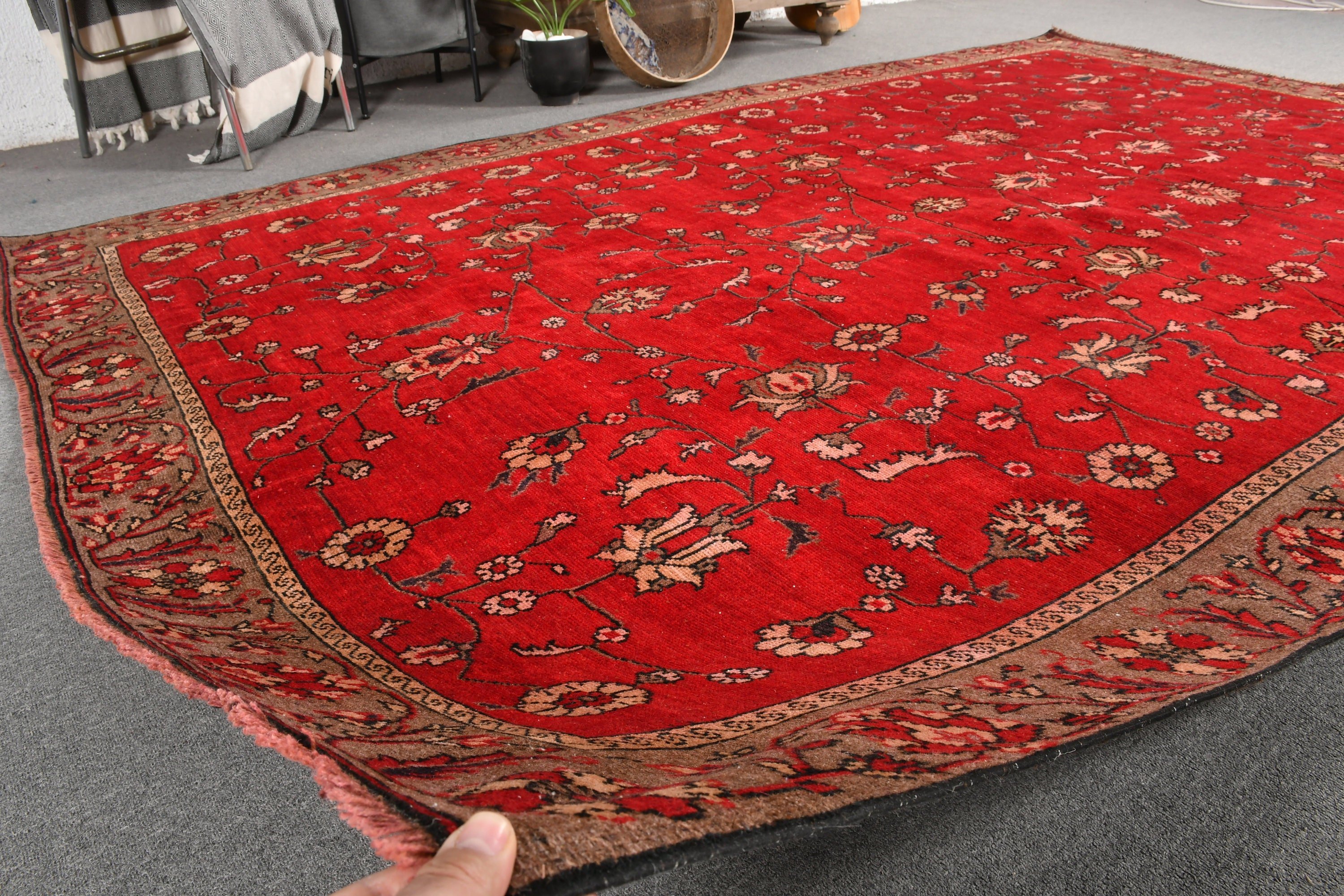 Türk Halısı, Salon Halısı, 6.7x10.1 ft Büyük Halılar, Oturma Odası Halıları, Havalı Halılar, Oryantal Halı, Kırmızı Antika Halı, Yatak Odası Halısı, Vintage Halı