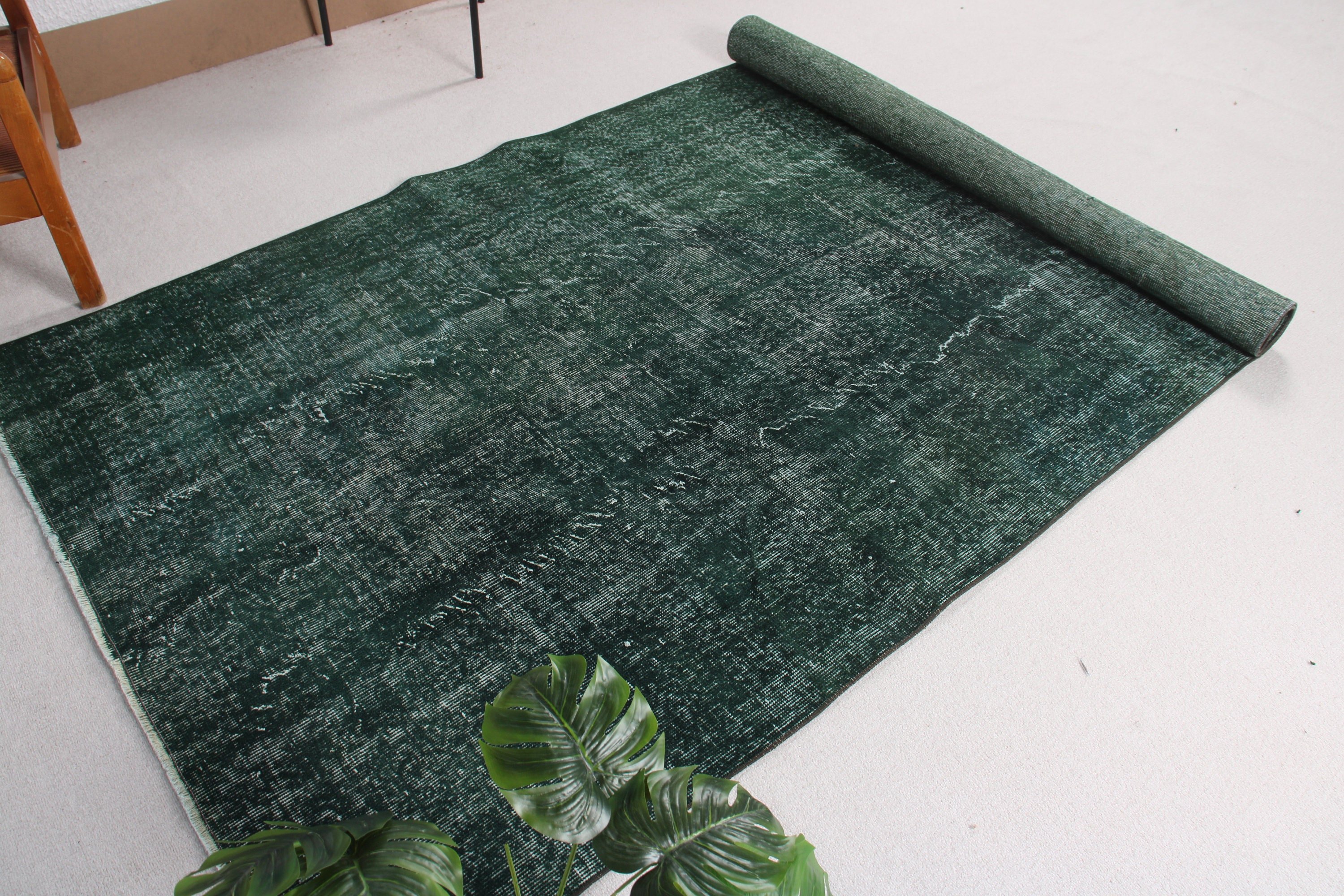 Turkish Rugs, Boho Rugs, Bedroom Rugs, Rugs for Large Oushak, Green Geometric Rugs, Vintage Rug, 4.7x8.6 ft Large Rug, Dining Room Rug