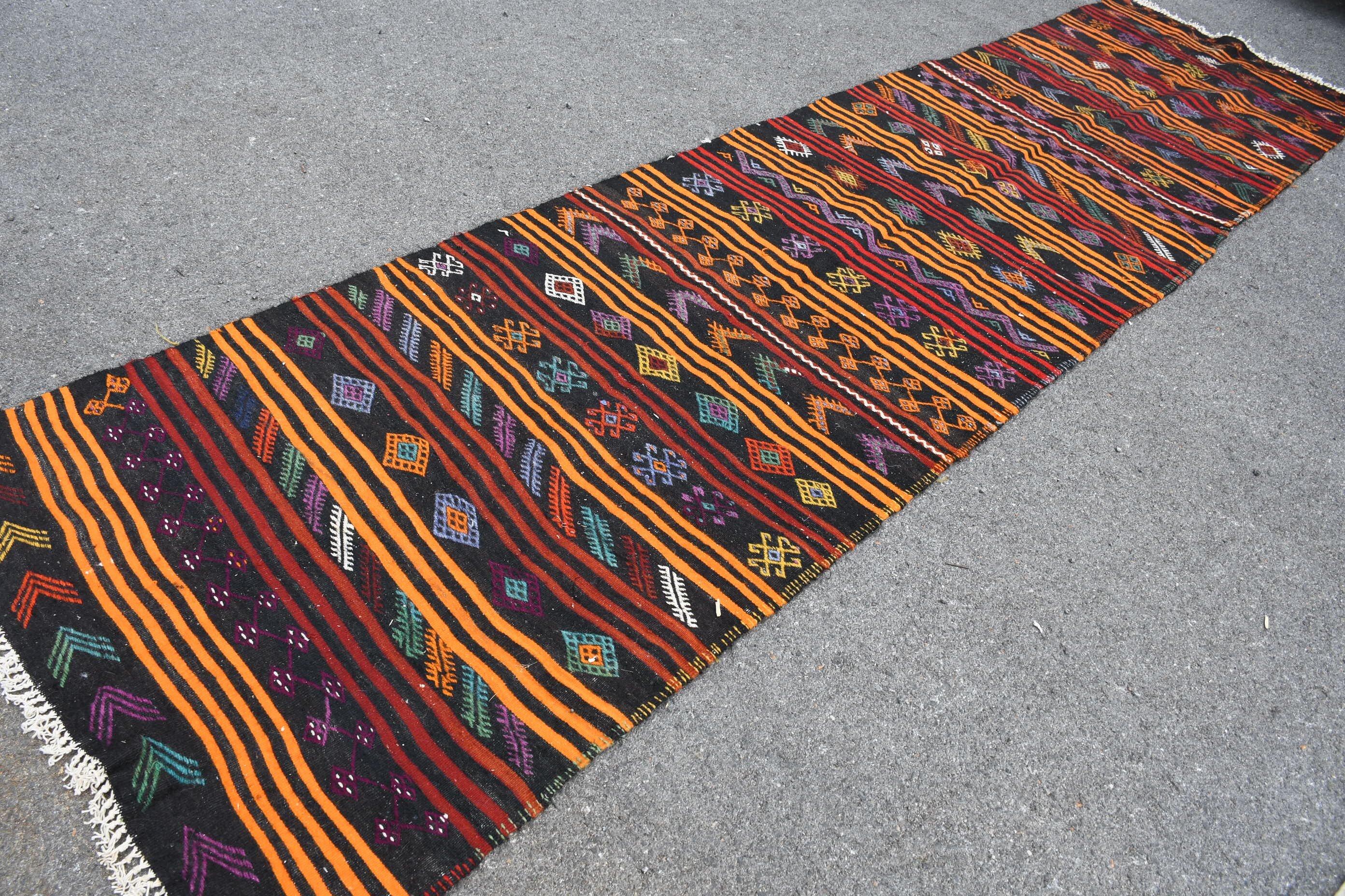 Vintage Halılar, Turuncu Yün Halı, Mutfak Halıları, 3,7x13,5 ft Yolluk Halıları, Soluk Halı, Kilim, Koridor Halısı, Yün Halıları, Türk Halıları, Yatak Odası Halıları