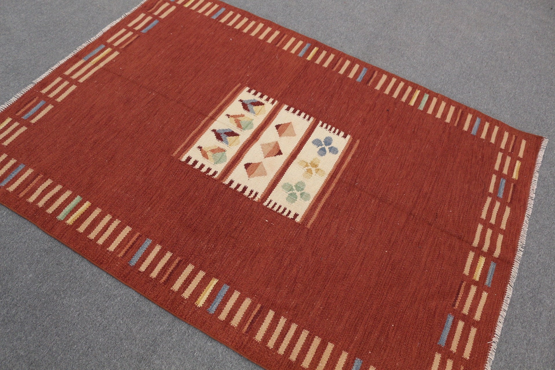 4.4x5.9 ft Area Rug, Kitchen Rug, Turkish Rugs, Living Room Rugs, Brown Floor Rug, Kilim, Oriental Rug, Art Rug, Vintage Rug, Anatolian Rug