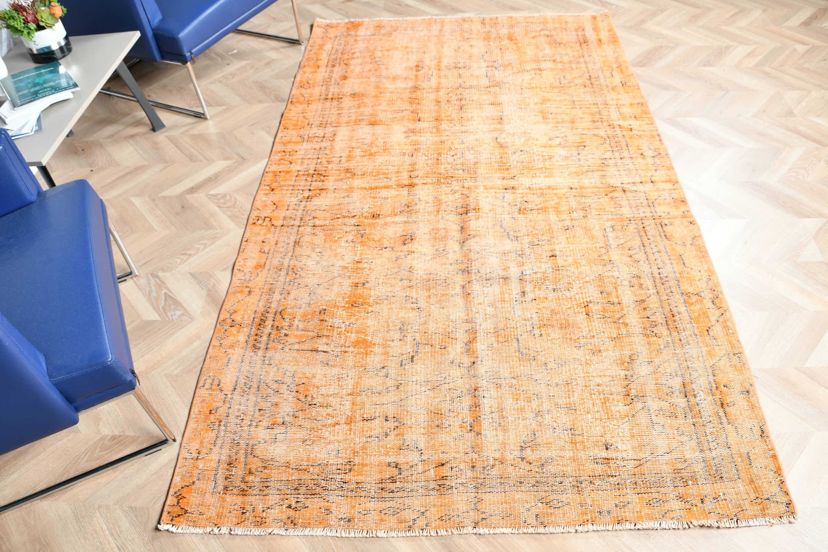 Floor Rugs, Vintage Rugs, Orange Cool Rug, Turkish Rug, 4.7x8.2 ft Area Rug, Oushak Rugs, Rugs for Nursery, Bedroom Rugs, Kitchen Rug