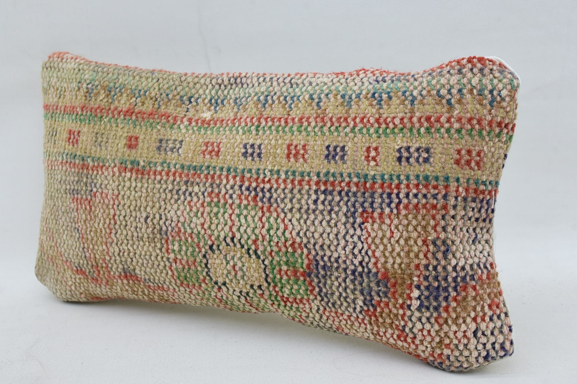 Kilim Pillow, Vintage Kilim Throw Pillow, Oriental Pillow Case, 8"x16" Beige Cushion Case, Turkish Corner Cushion, Pillow for Sofa