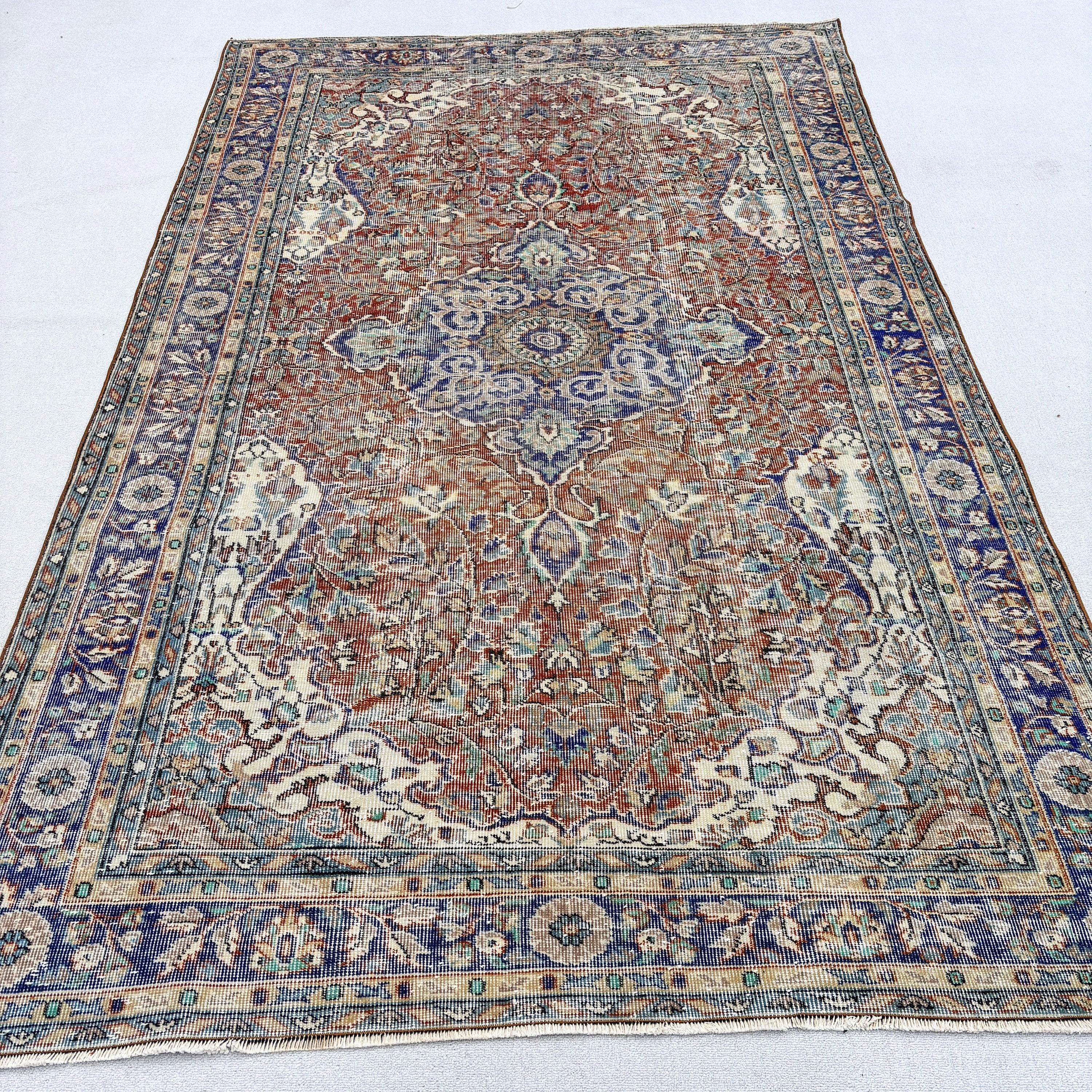 6.3x9.9 ft Büyük Halı, Büyük Vintage Halılar, Türk Halıları, Fas Halıları, Oturma Odası Halıları, Vintage Halı, Kırmızı Oryantal Halı