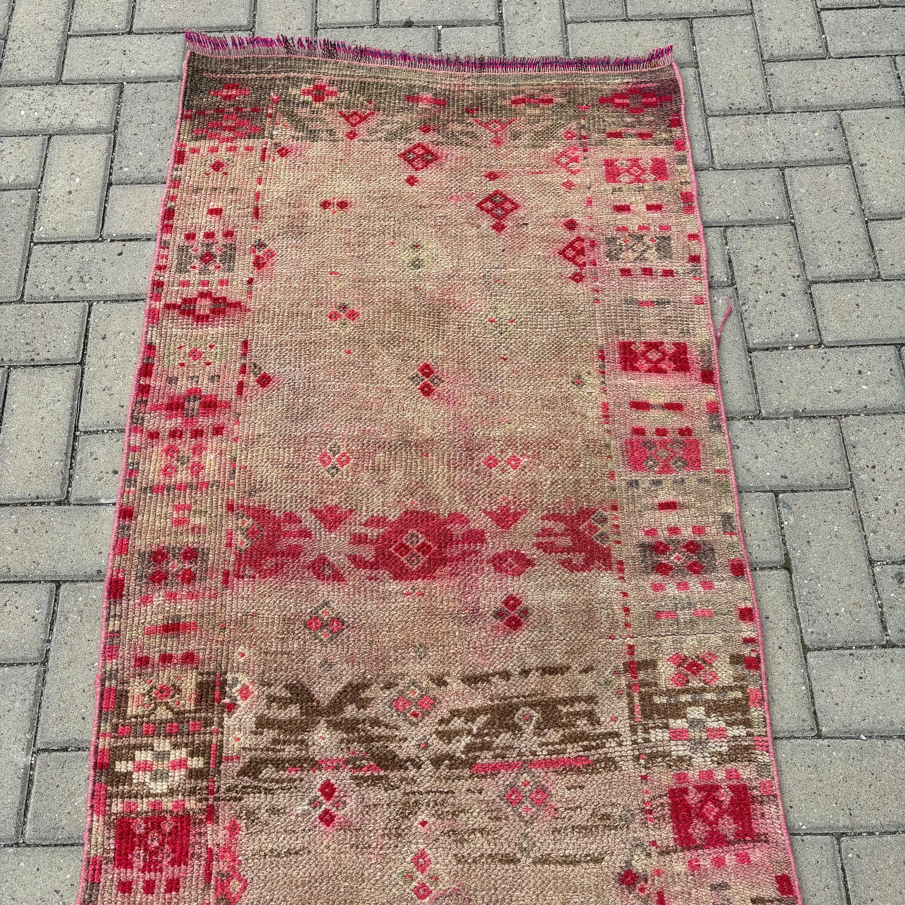 Oushak Halı, 2.6x11.8 ft Yolluk Halıları, Düz Dokuma Halılar, Uzun Yolluk Halısı, Vintage Halılar, Türk Halısı, Bej Boho Halısı, Koridor Halıları