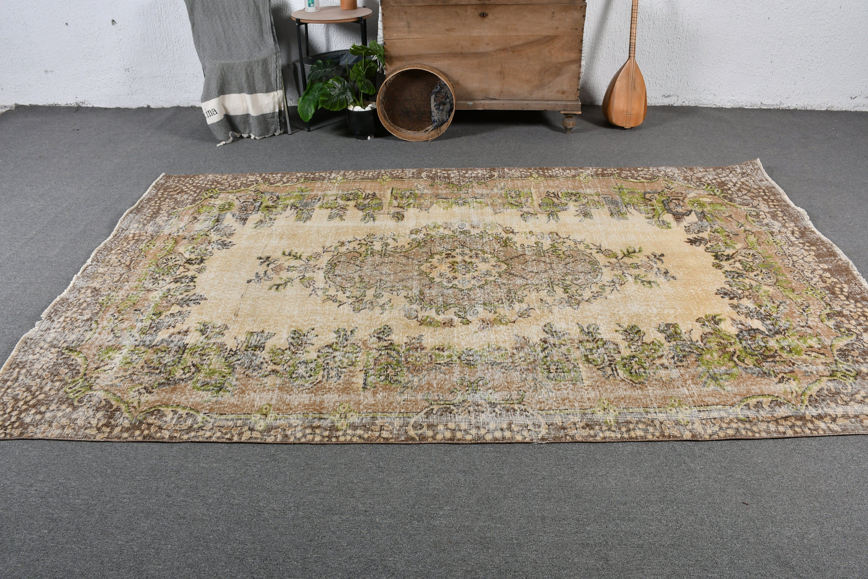 Yün Halı, Türk Halıları, 5.8x9.4 ft Büyük Halı, Bej Yatak Odası Halıları, Antika Halılar, Yemek Odası Halısı, Yemek Odası Halıları, Vintage Halılar