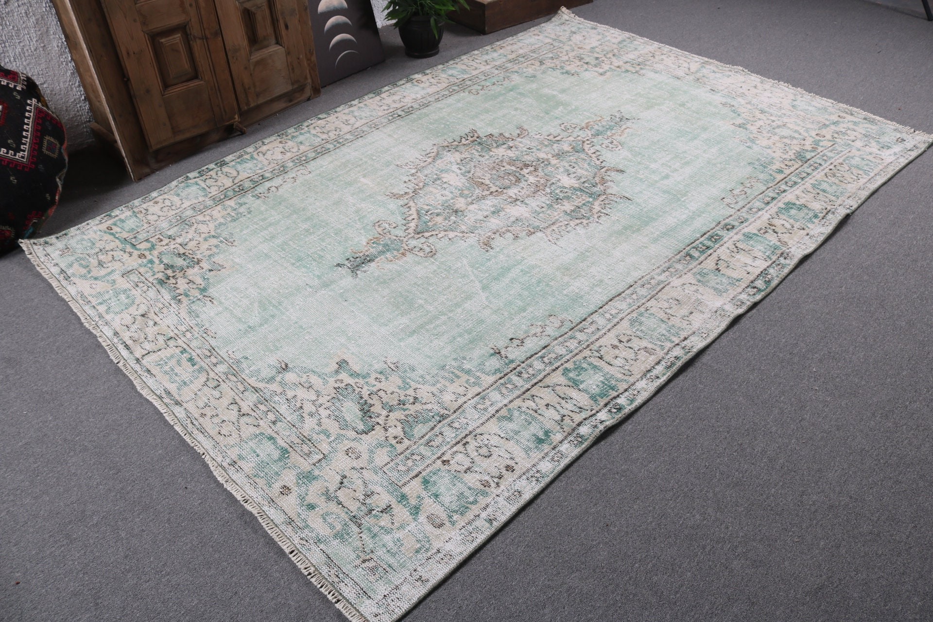 Oushak Rug, Floor Rugs, Vintage Rug, Large Vintage Rugs, 5.8x8.8 ft Large Rugs, Luxury Rug, Green Oushak Rugs, Turkish Rugs, Large Boho Rug