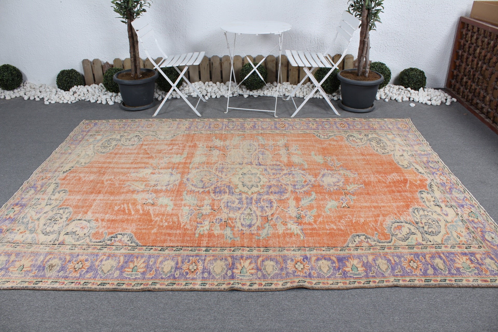 Living Room Rug, Eclectic Rug, Orange Kitchen Rugs, Kitchen Rug, Turkish Rugs, 6.4x9.4 ft Large Rugs, Bedroom Rugs, Wool Rug, Vintage Rug