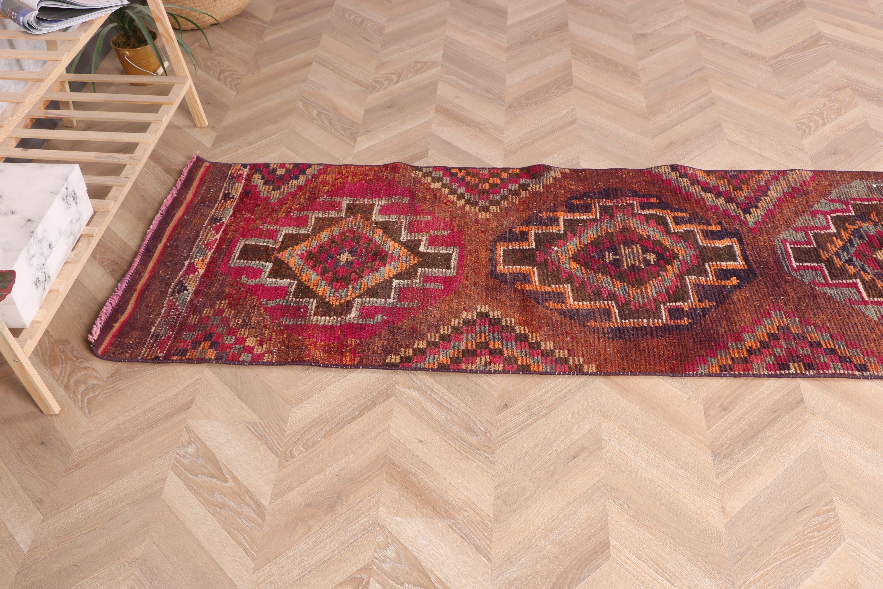 Türk Halıları, Vintage Halılar, Merdiven Halıları, Mutfak Halısı, Merdiven Halısı, 2.3x11.6 ft Runner Halıları, Boho Halısı, Kahverengi Oryantal Halısı, Oushak Halıları