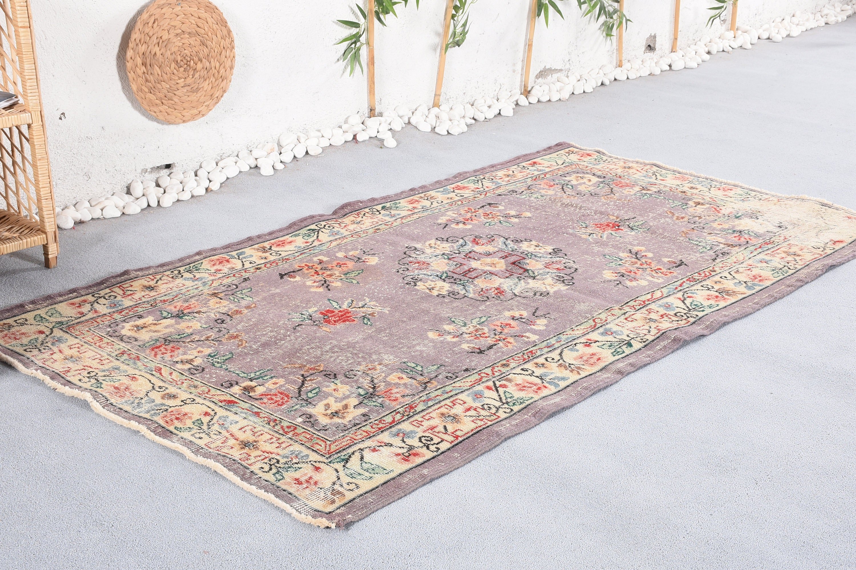 Vintage Rug, Oriental Rug, Oushak Rugs, Turkish Rug, Nursery Rug, Living Room Rug, 3.8x6.8 ft Area Rugs, Rugs for Kitchen, White Floor Rug