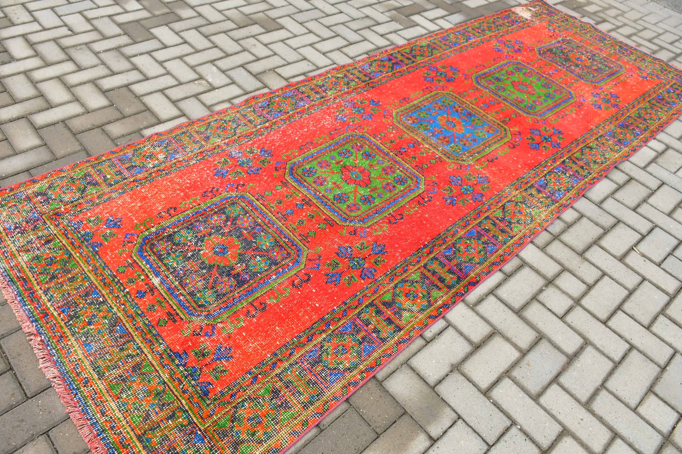 Aesthetic Rugs, Turkish Rugs, Floor Rug, Rugs for Stair, Kitchen Rug, Red Bedroom Rug, Vintage Rugs, Corridor Rugs, 4.1x11.5 ft Runner Rug