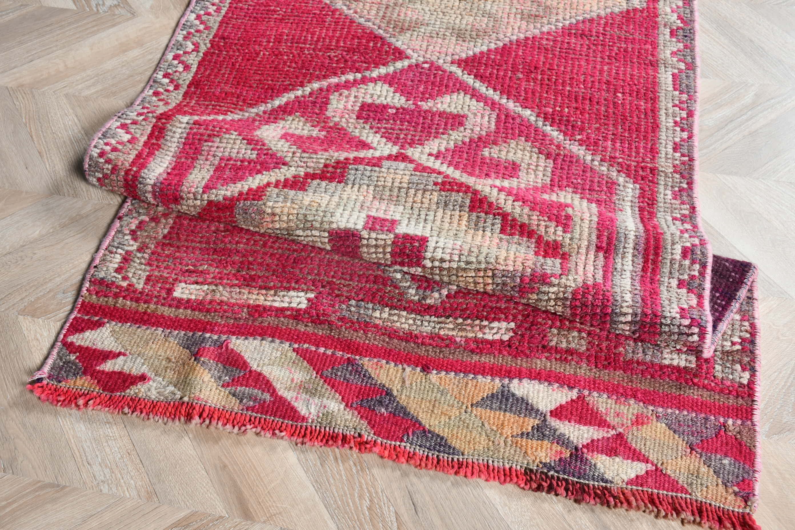 Mutfak Halısı, Türk Halısı, Oryantal Halı, Vintage Halılar, Yün Halı, Koridor Halısı, Pembe 2.6x9.4 ft Runner Halıları, Merdiven Halıları