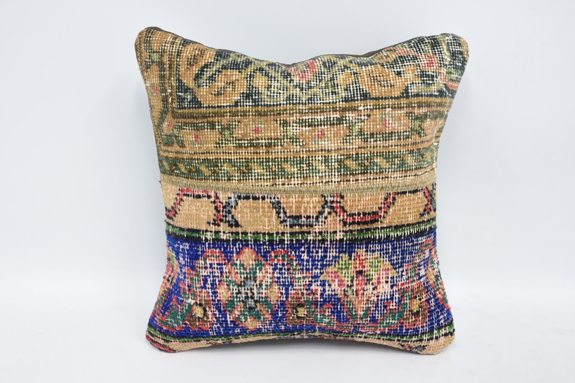 Turkish Pillow, 16"x16" Green Pillow Cover, Christmas Cushion Case, Crochet Pattern Pillow Cover, Vintage Kilim Throw Pillow, Gift Pillow