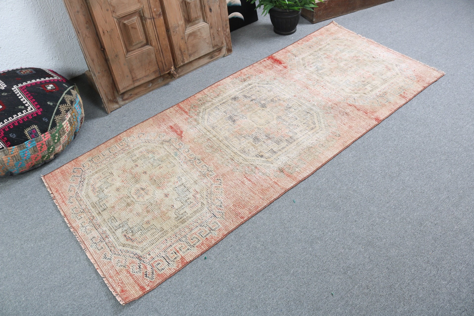 Kırmızı Mutfak Halısı, 2.7x6.6 ft Aksan Halıları, Boho Halıları, Vintage Vurgu Halıları, Giriş Halıları, Geometrik Halı, Vintage Halı, Türk Halıları