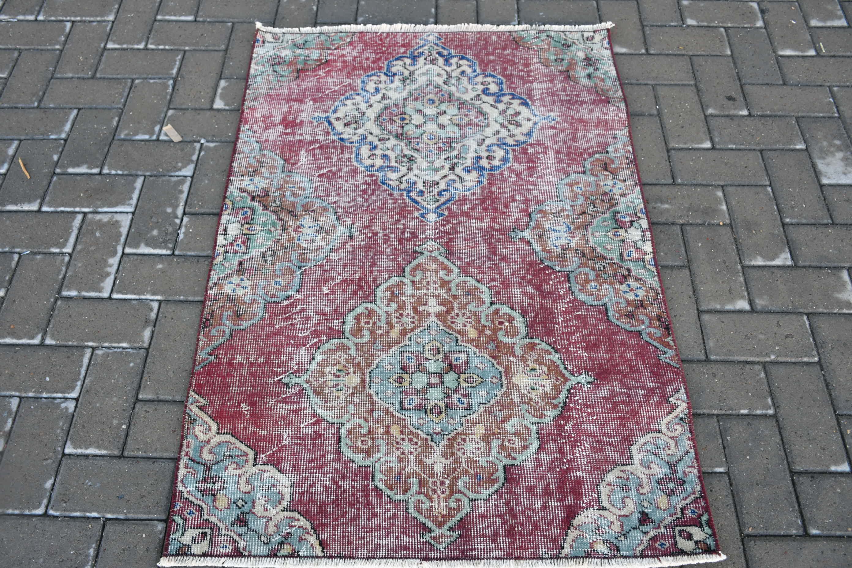 Türk Halısı, Kapı Paspası Halısı, Soyut Halılar, Vintage Halı, Mor 2.9x4 ft Küçük Halı, Ev Dekor Halısı, Duvara Asılı Halı, Yer Halısı